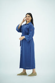 Robe En Lin Bleu indigo