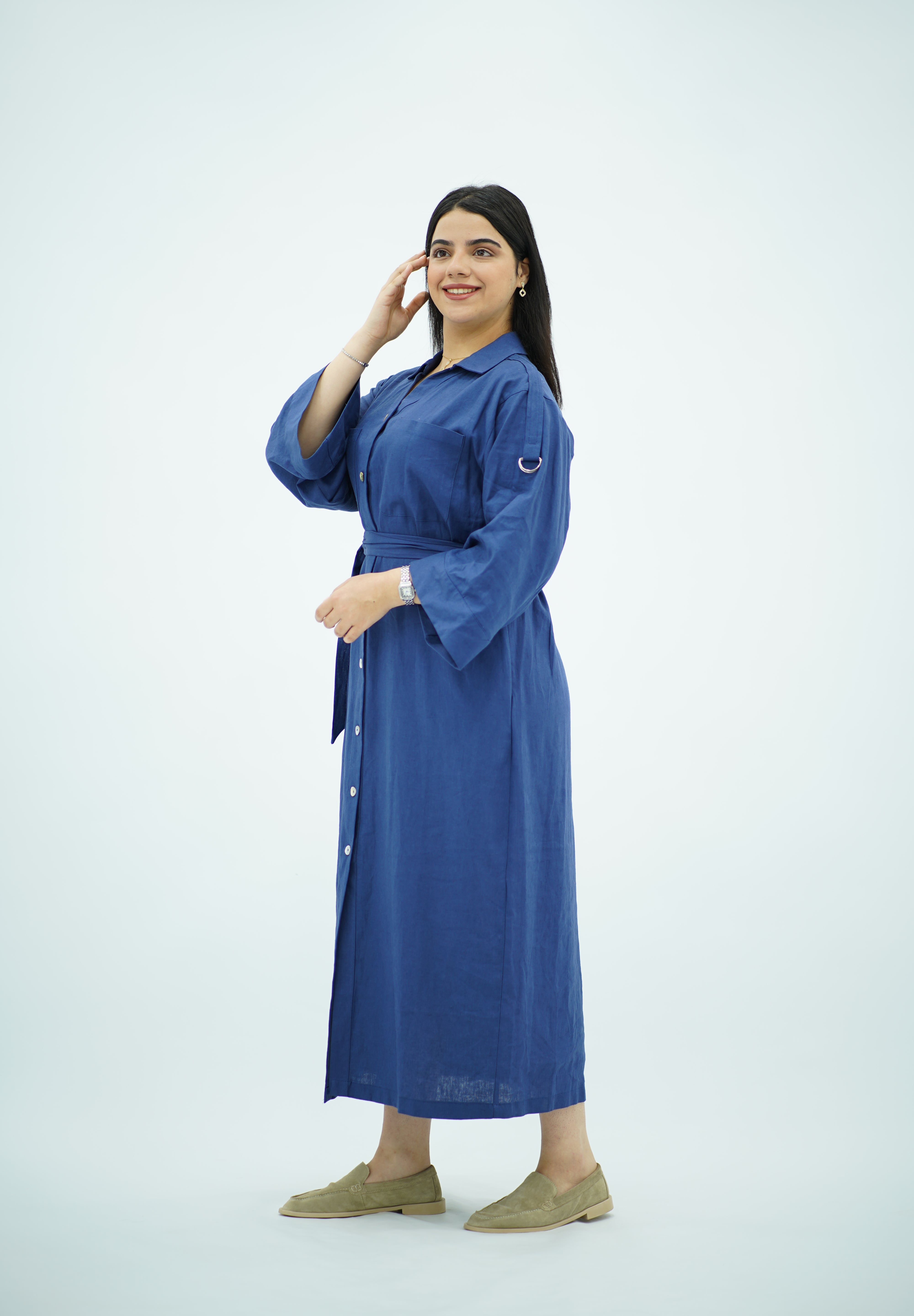 Robe En Lin Bleu indigo