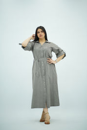 Robe Chemise Midi Gris Anthracite