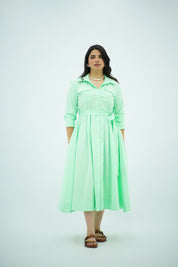 Robe Chemise Midi Ceinturée – Vert Menthe