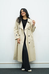 Trench Beige sable long double boutonnage