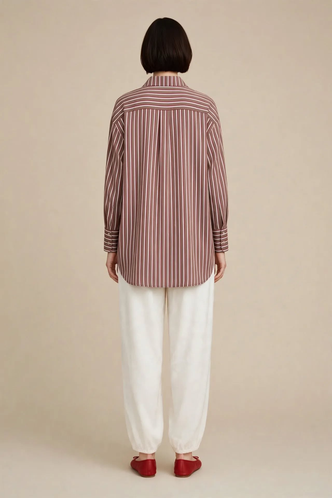 Chemise oversize à rayures bordeaux et blanches