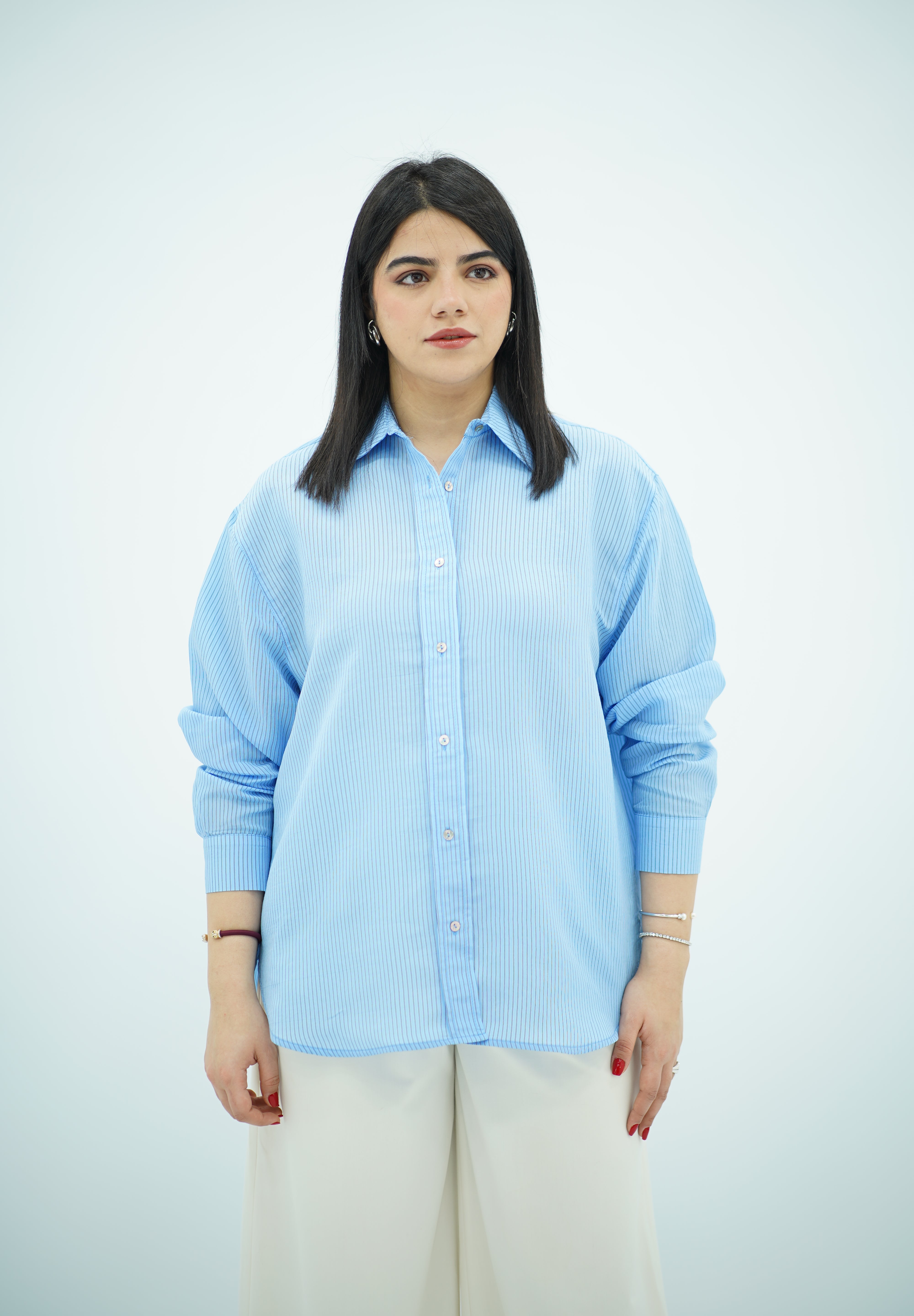 Chemise Bleu ciel rayé - en Popeline