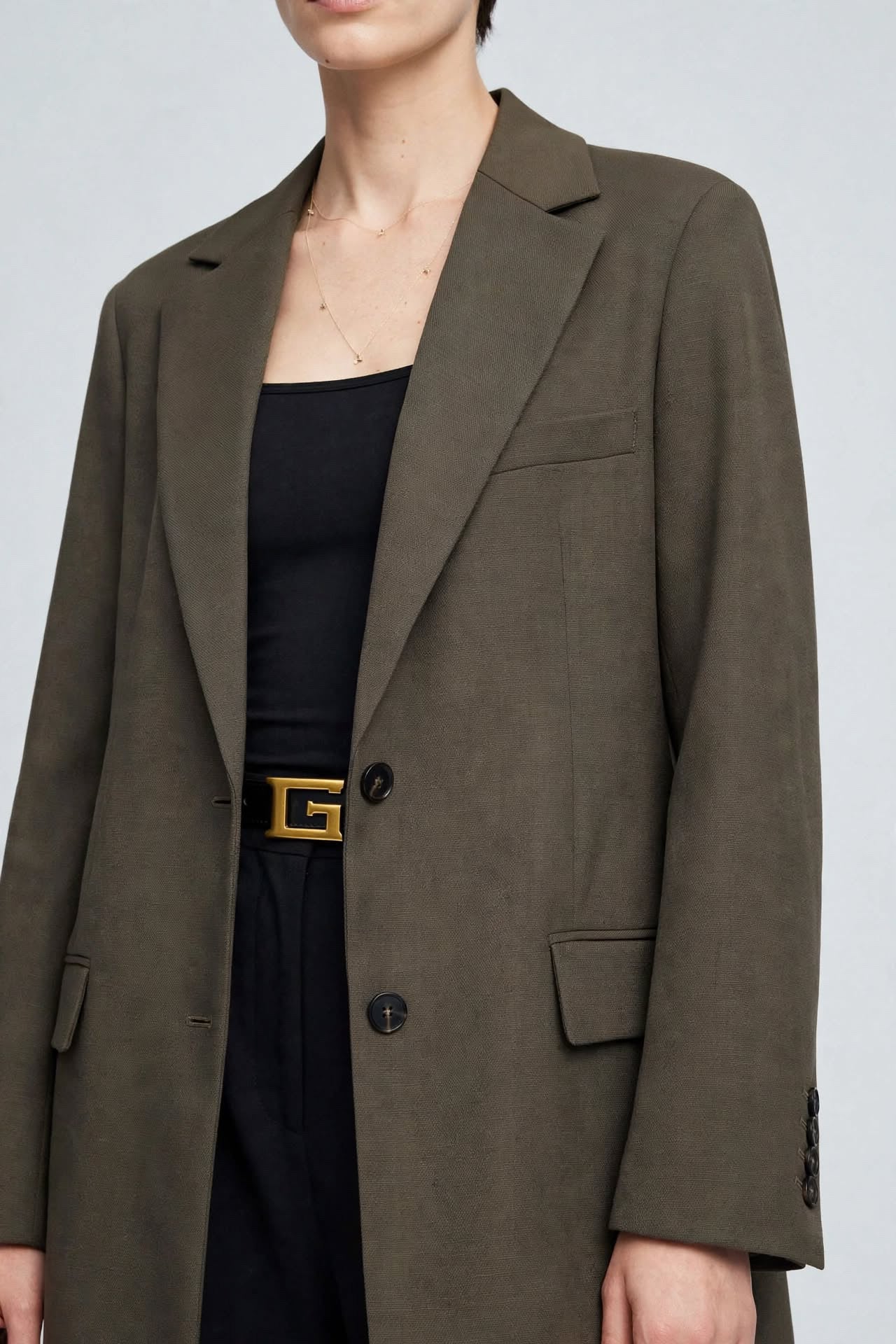 Veste Blazer Structurée Kaki Foncé