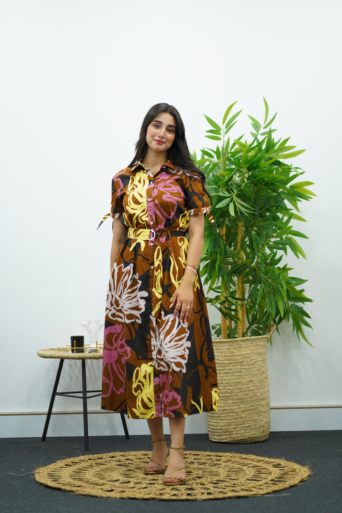 Robe chemise imprimée à fleurs abstraites