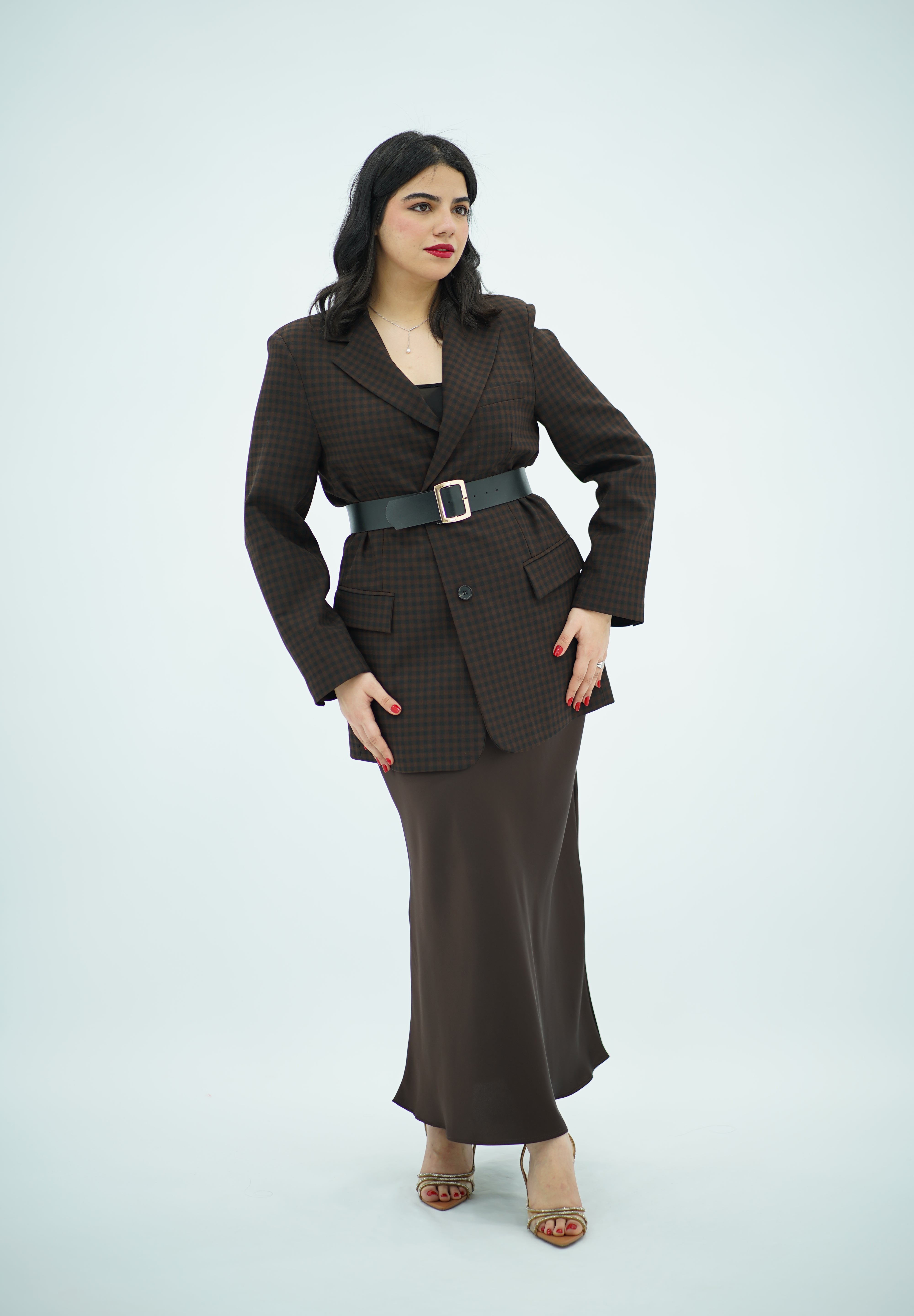 Blazer à carreaux marron – Coupe structurée