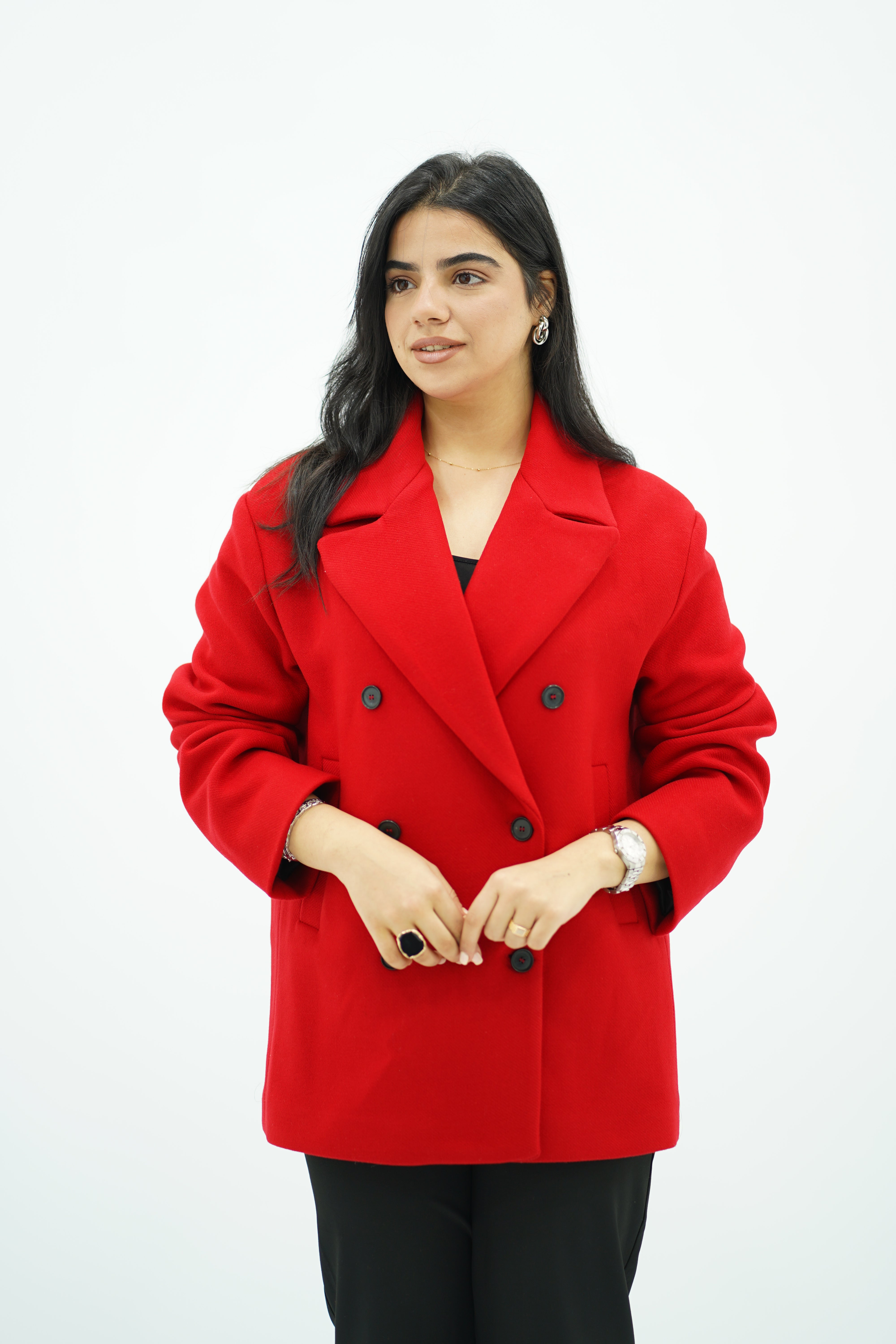 Manteau court à double boutonnage Rouge 🌹