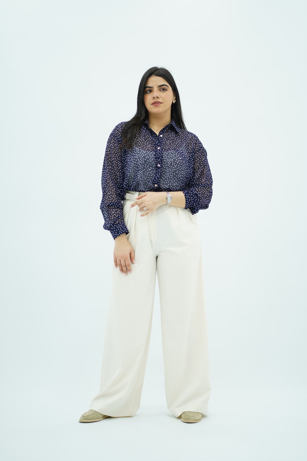 Chemise Bleu à pois en Mousseline