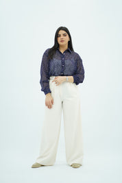 Chemise Bleu à pois en Mousseline