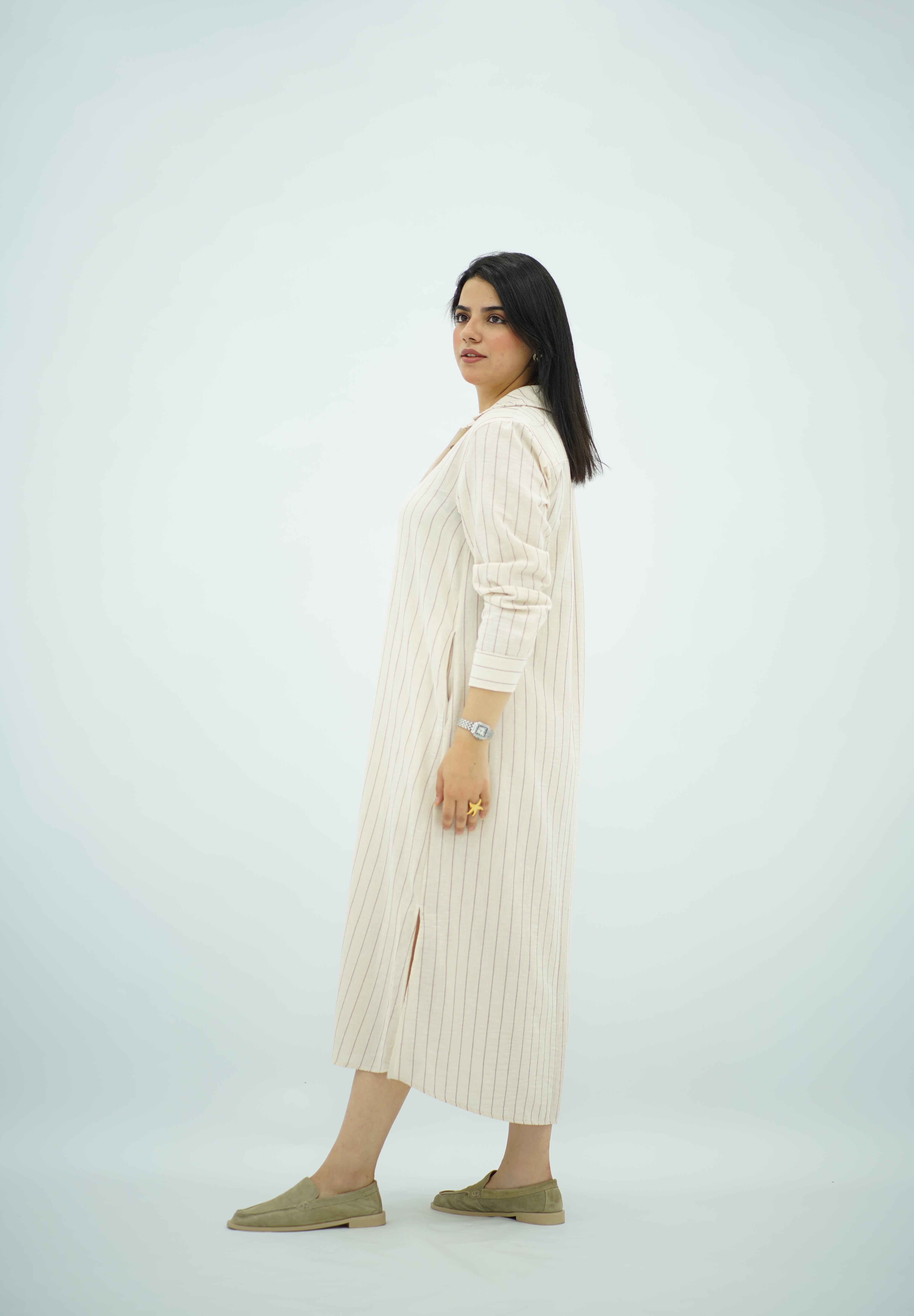 Robe chemise Beige en Lin