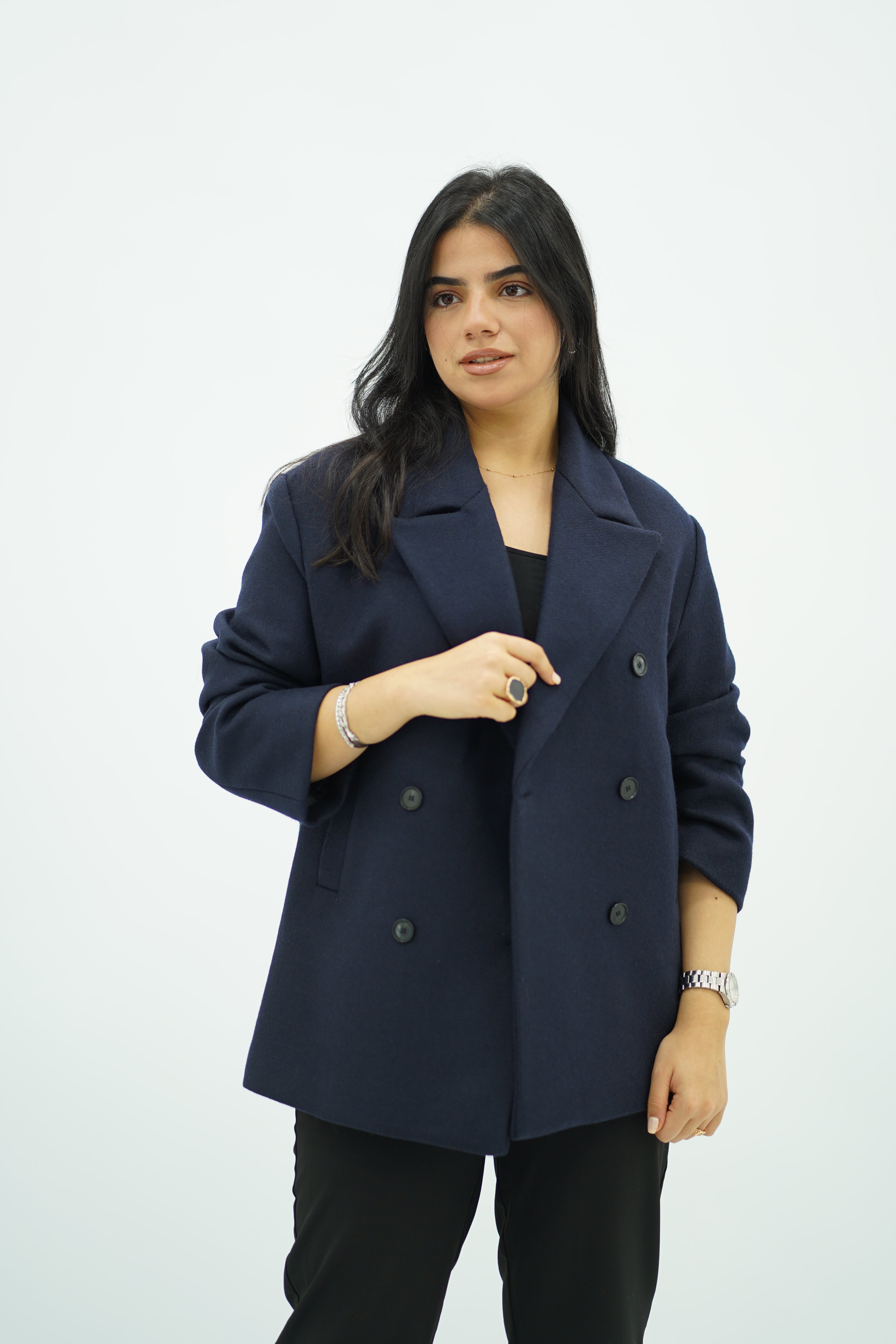 Manteau court à double boutonnage - bleu nuit