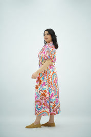 Robe ceinturé en Popeline Imprimée
