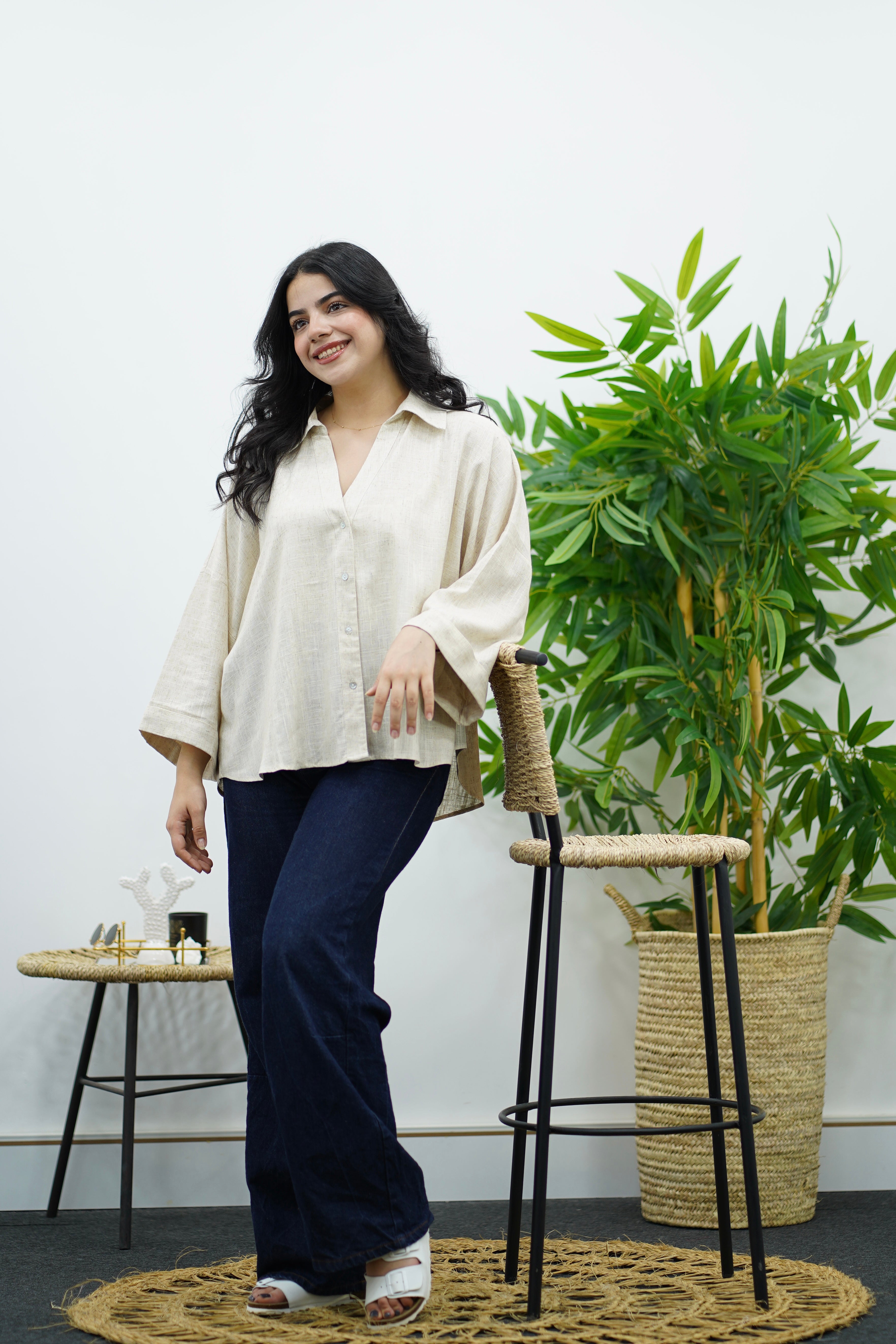 Chemise oversize en Lin Beige