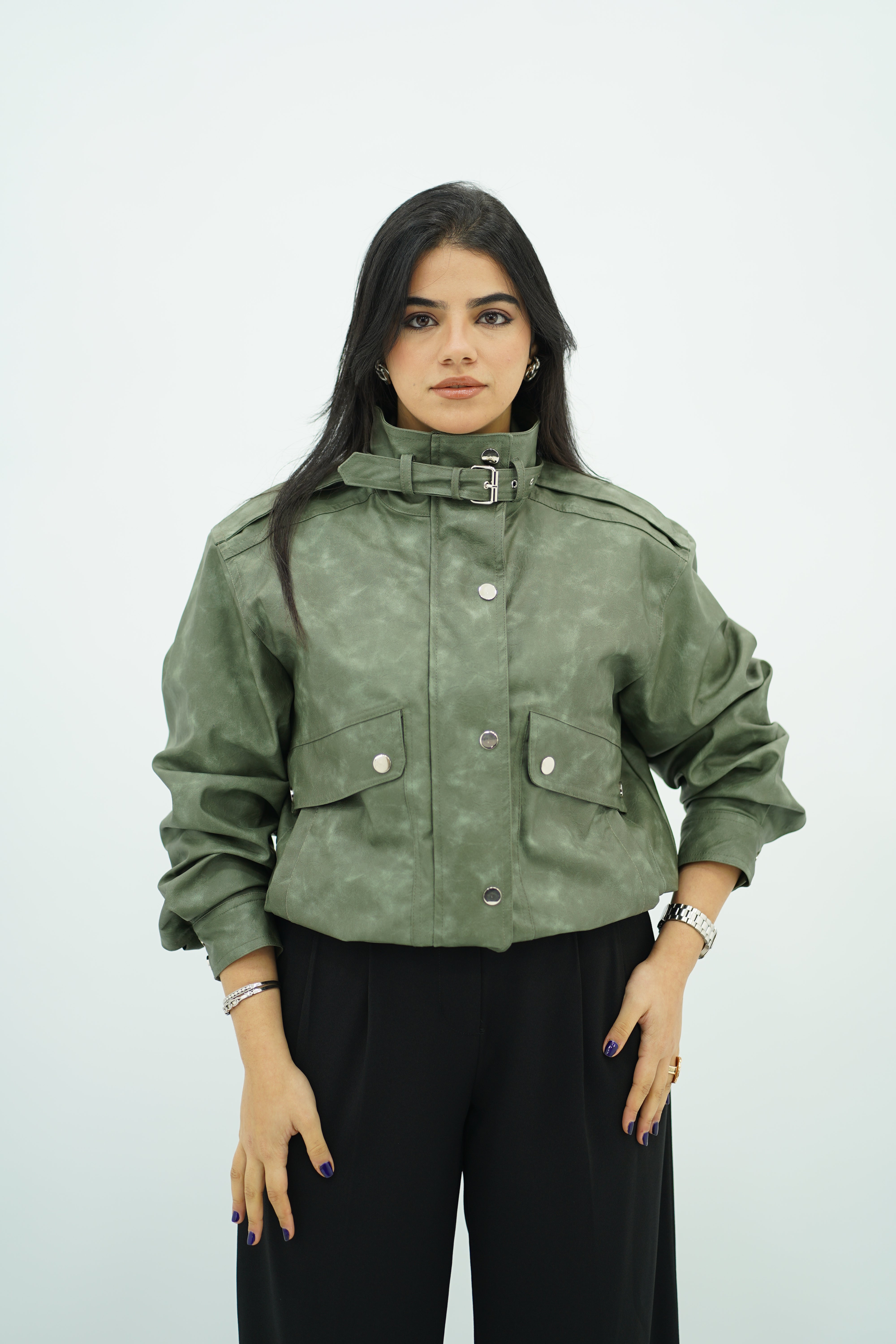 Bomber verte effet dégradé en similicuir