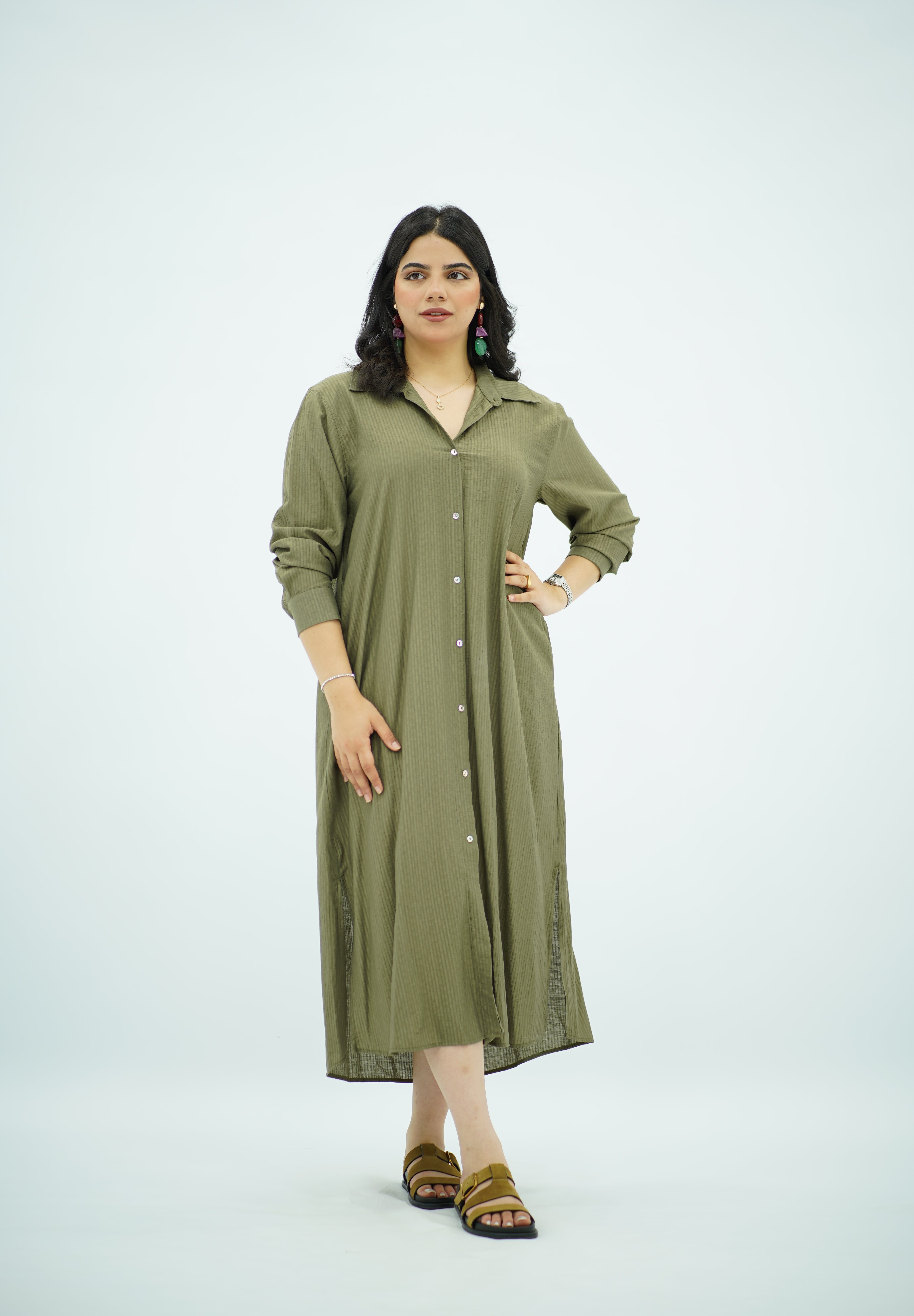 Robe chemise fluide Vert kaki