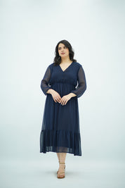 Robe à pois Fluide Bleue Nuit