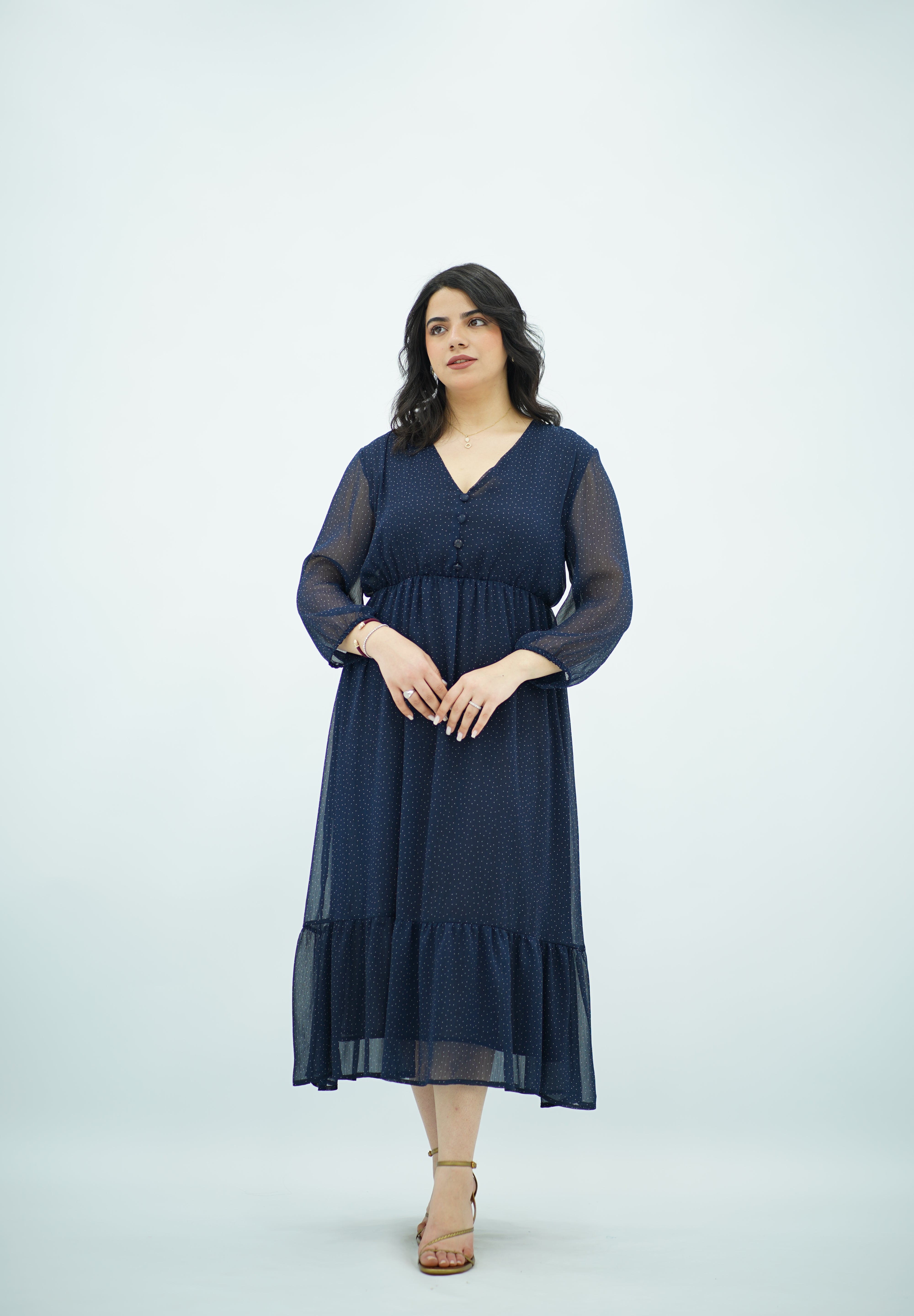 Robe à pois Fluide Bleue Nuit