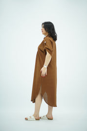 Robe Gandoura Midi en Lin Marron 🤎