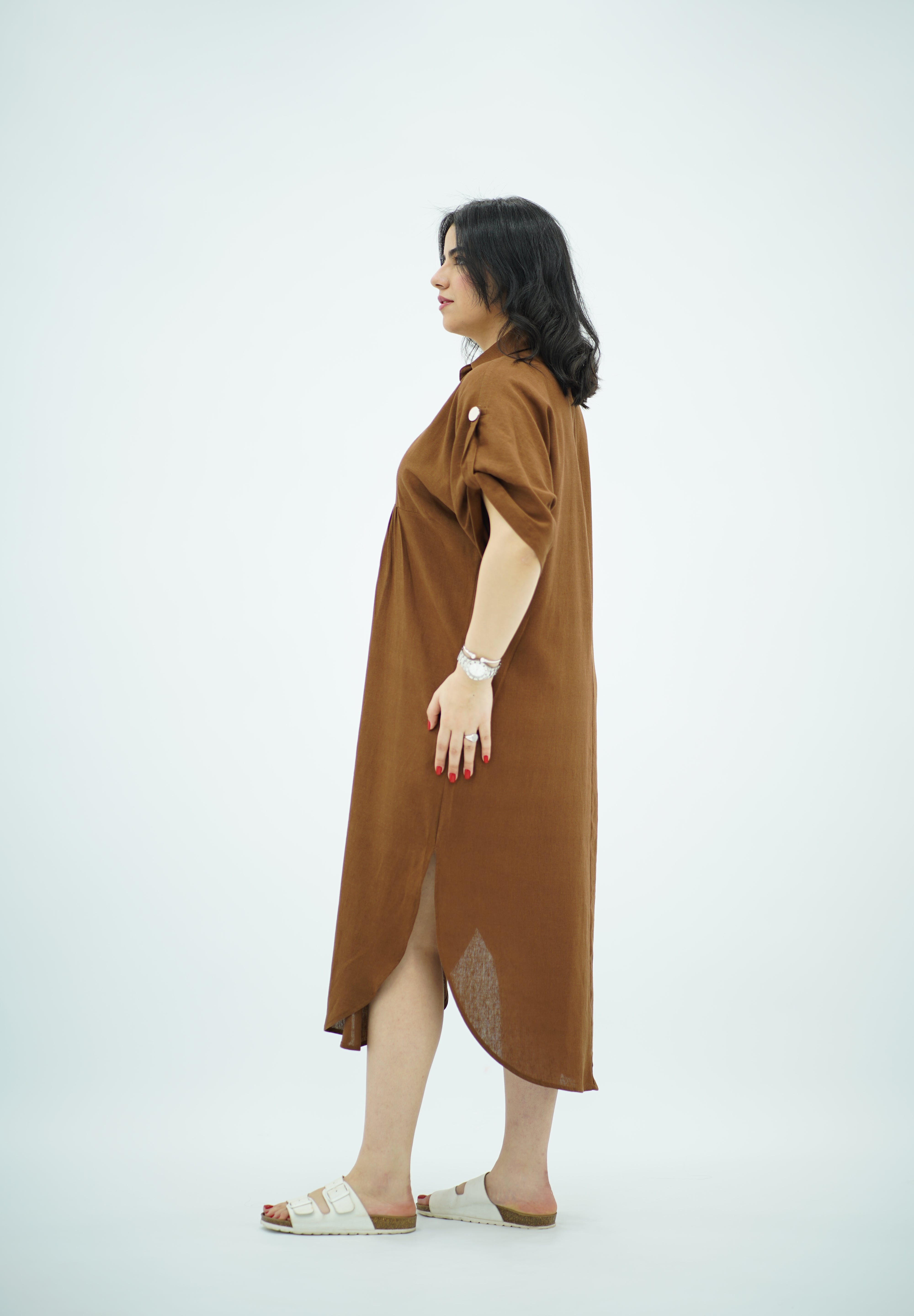 Robe Gandoura Midi en Lin Marron 🤎