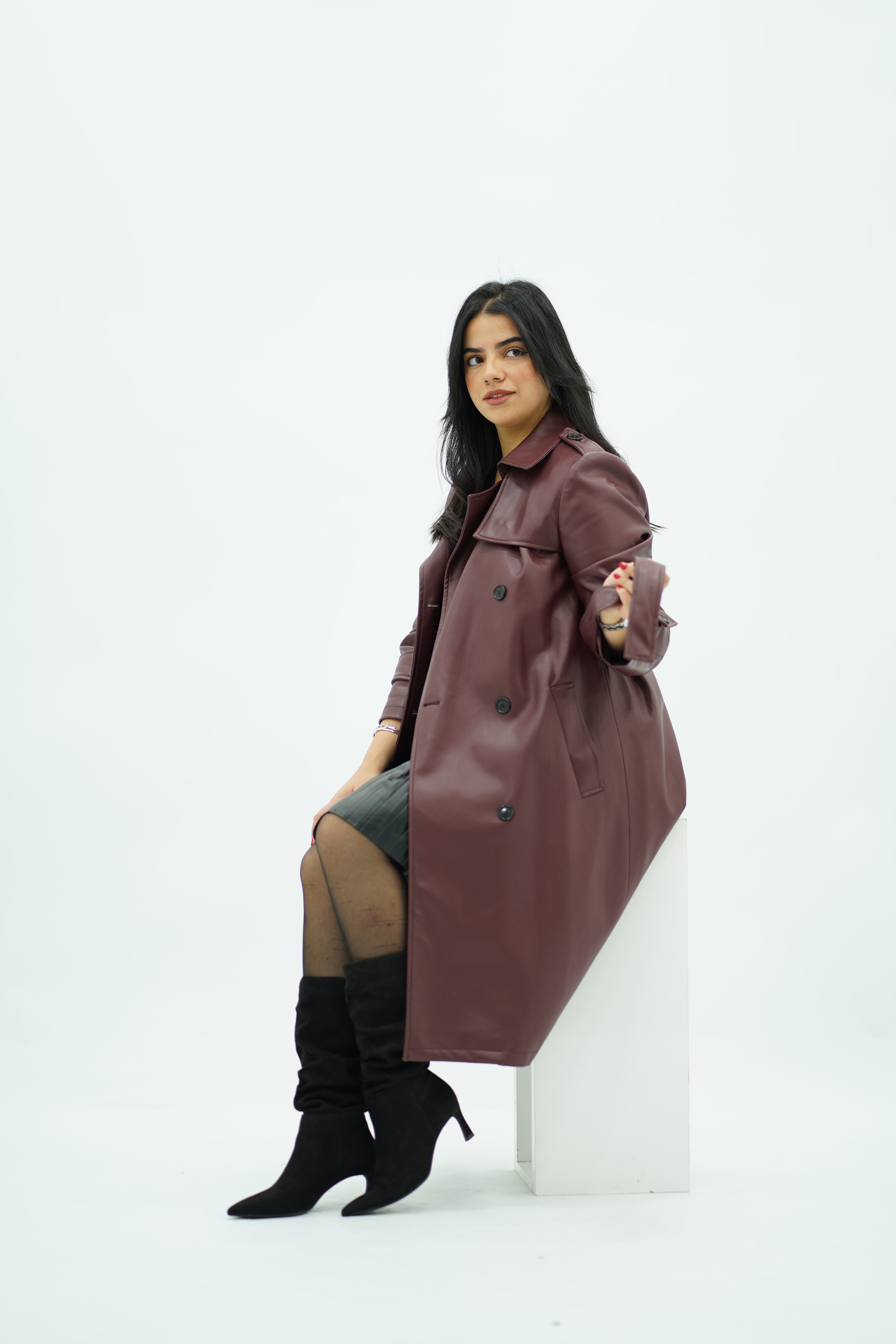 Trench coat Bordeaux en similicuir