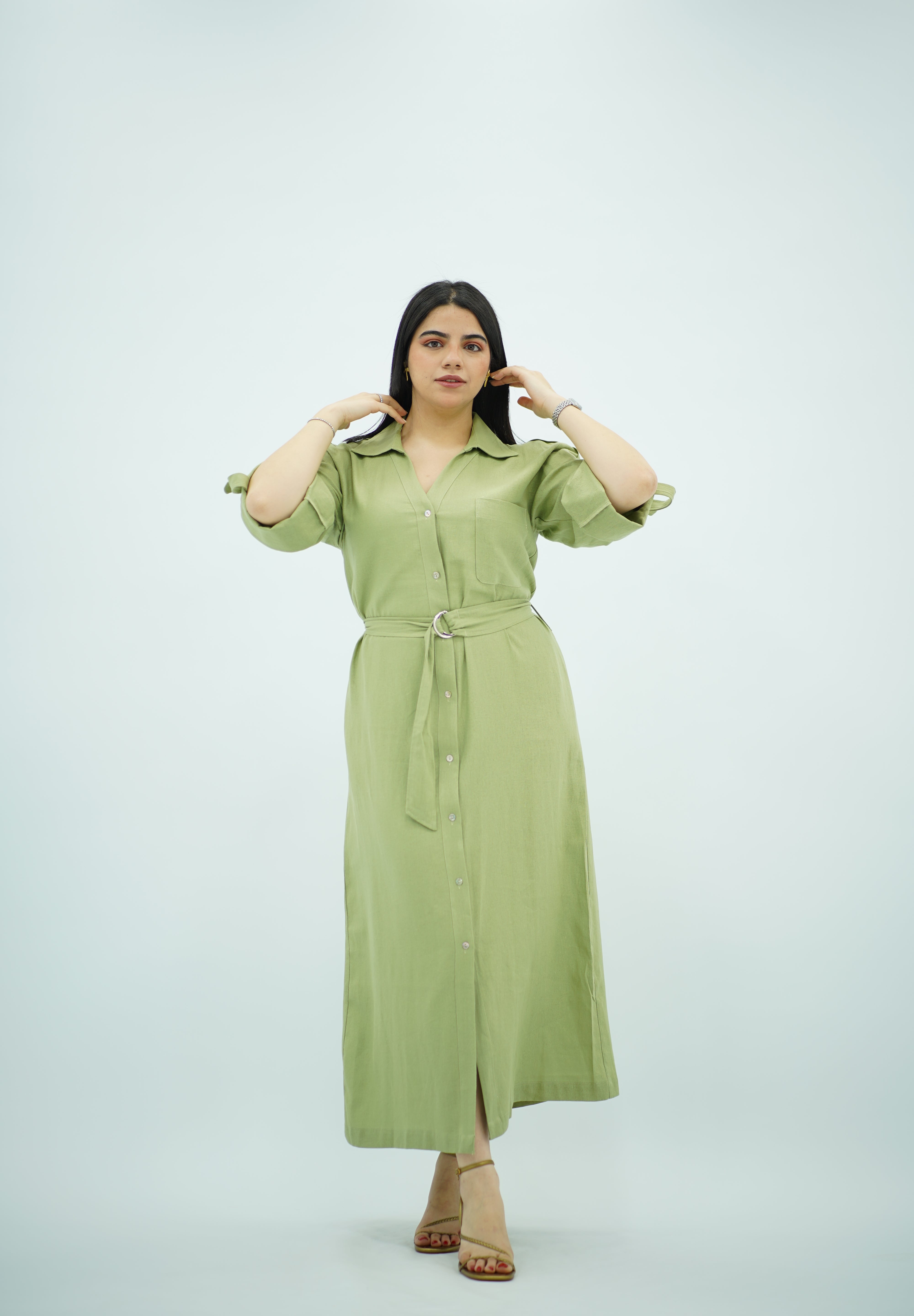 Robe Chemise Maxi Vert Olive