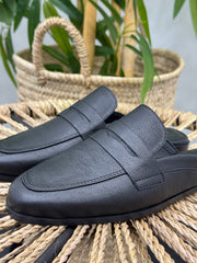 Mules en cuir 100 % véritable - noir