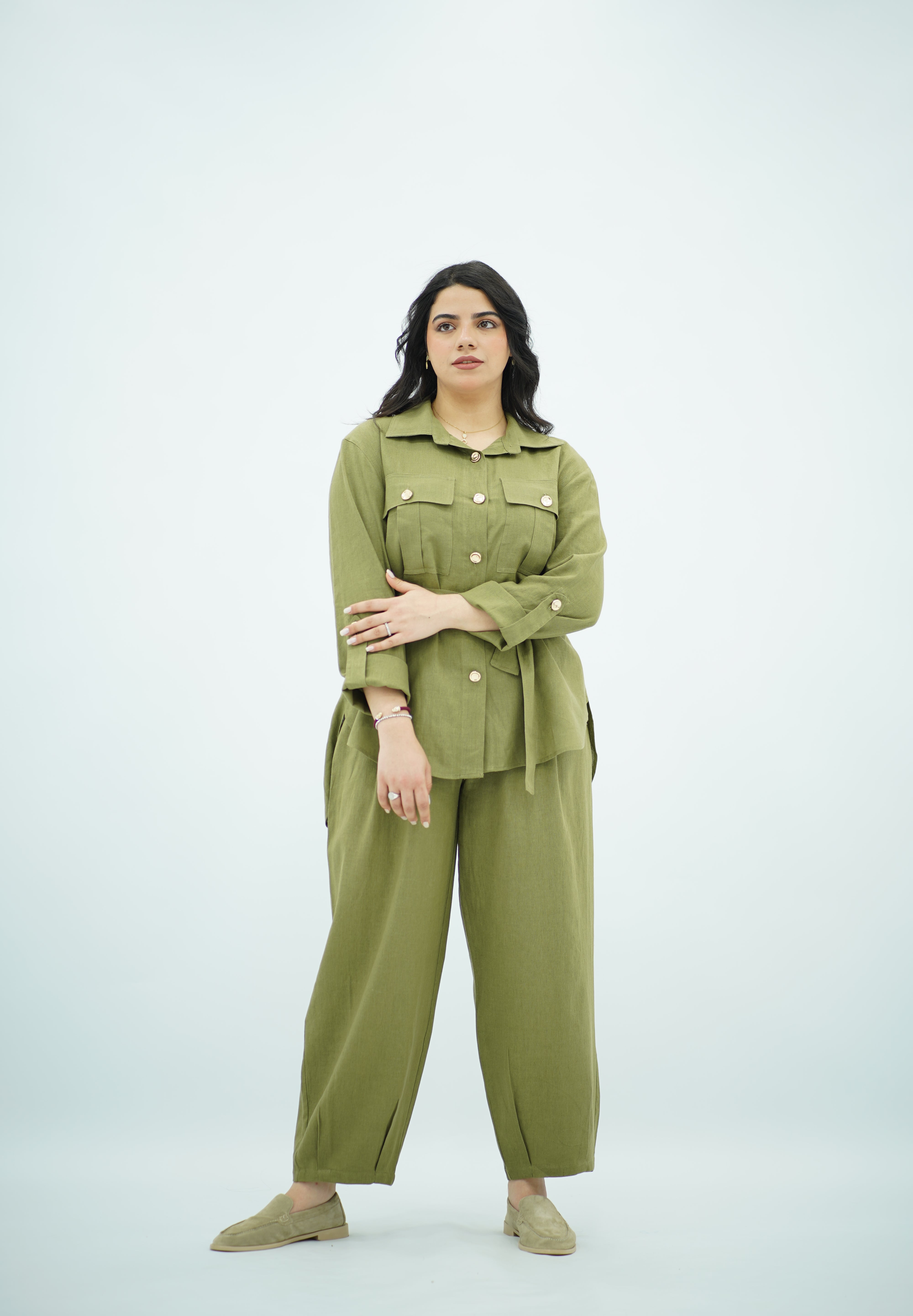 Ensemble Vert Olive en Lin