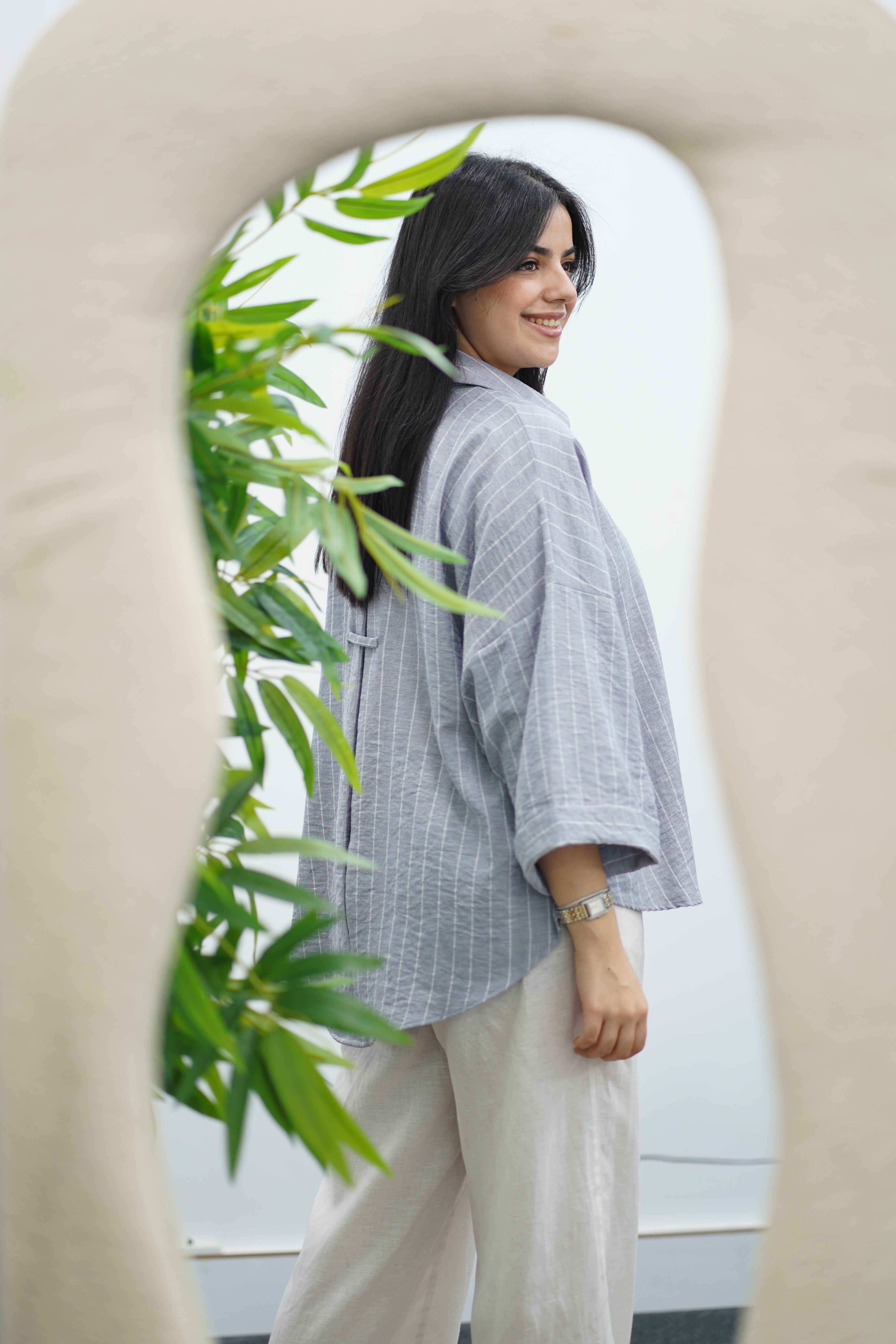 Chemise overzise en lin rayé