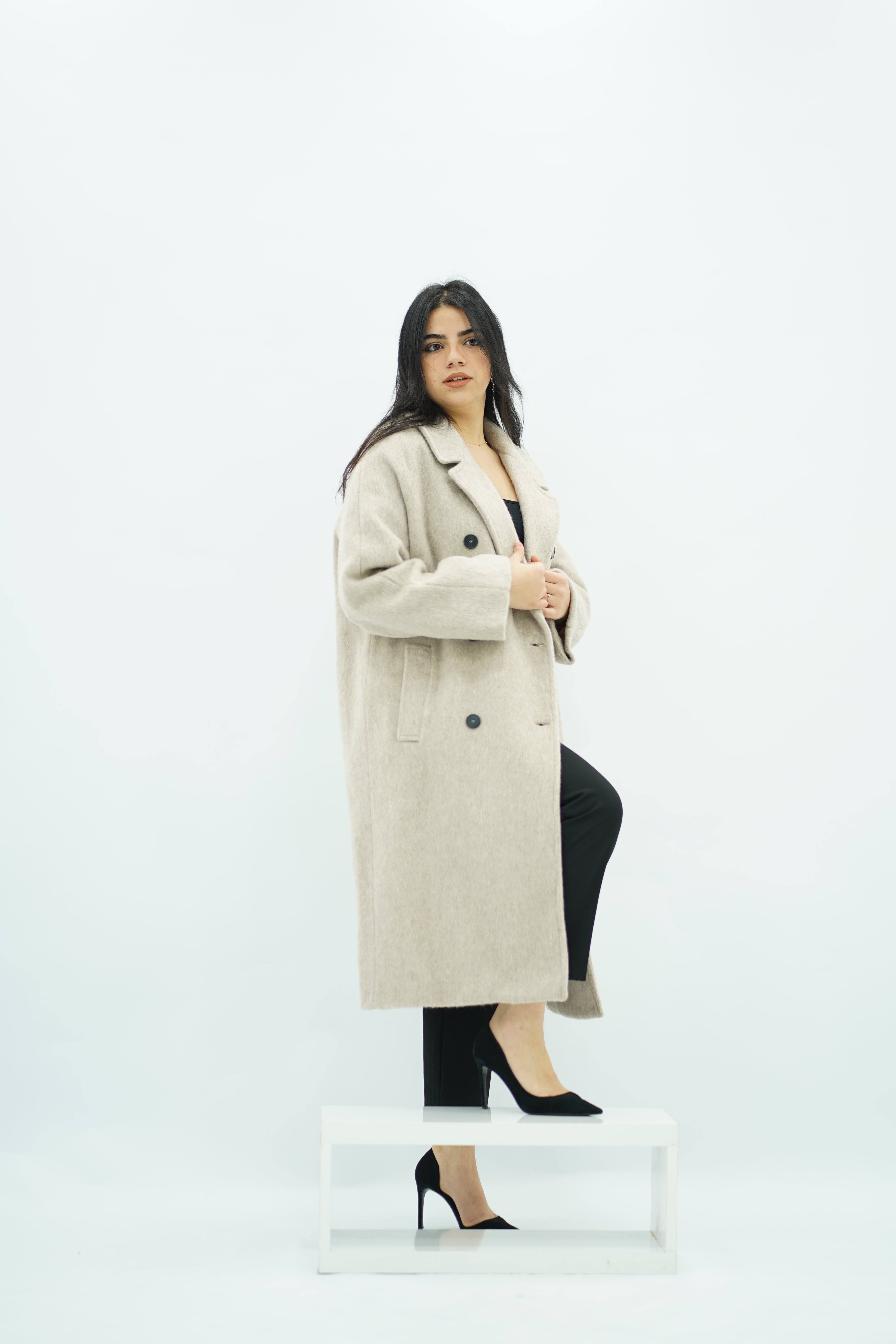 Manteau long élégant beige