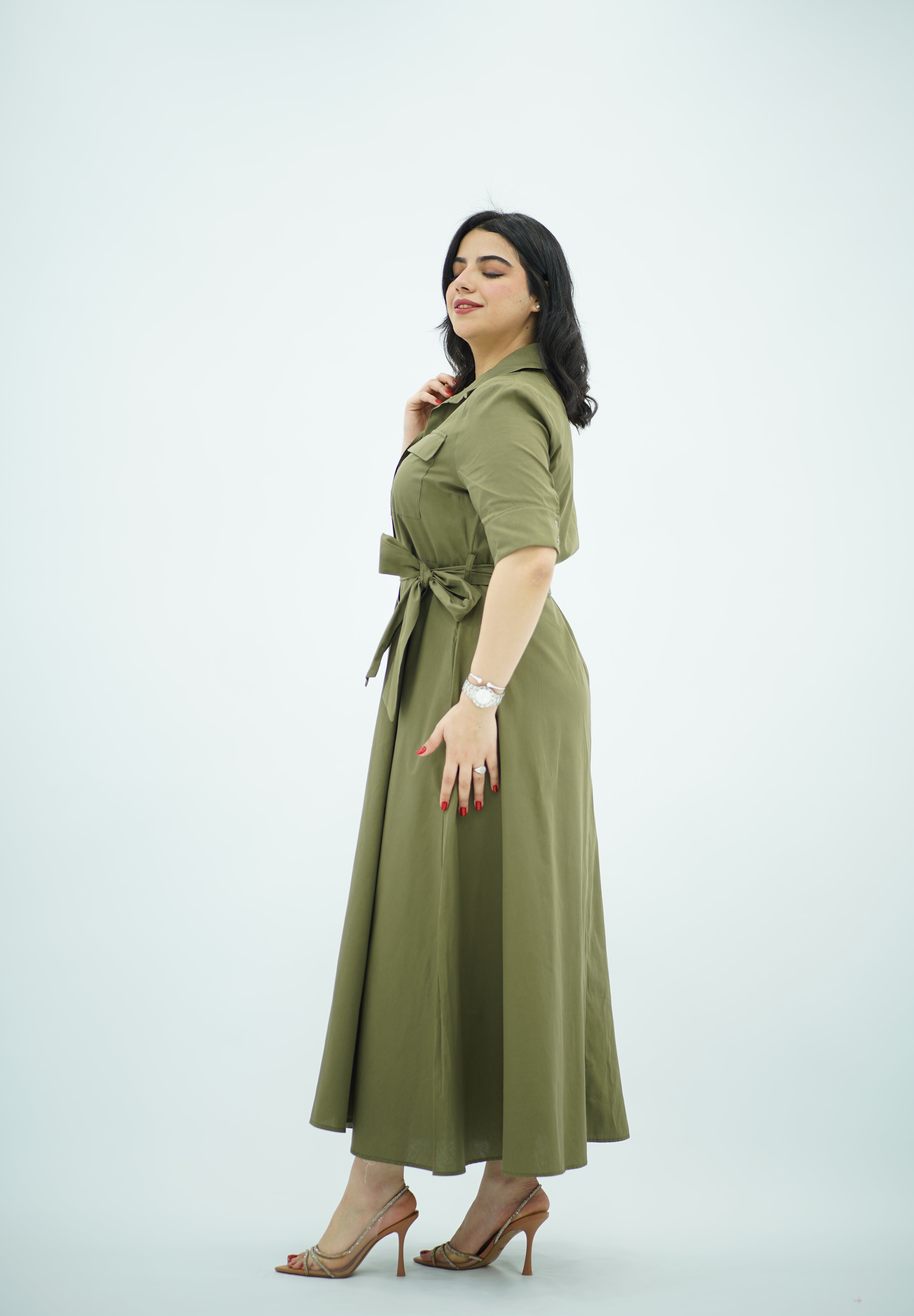 Robe en popeline Vert Kaki