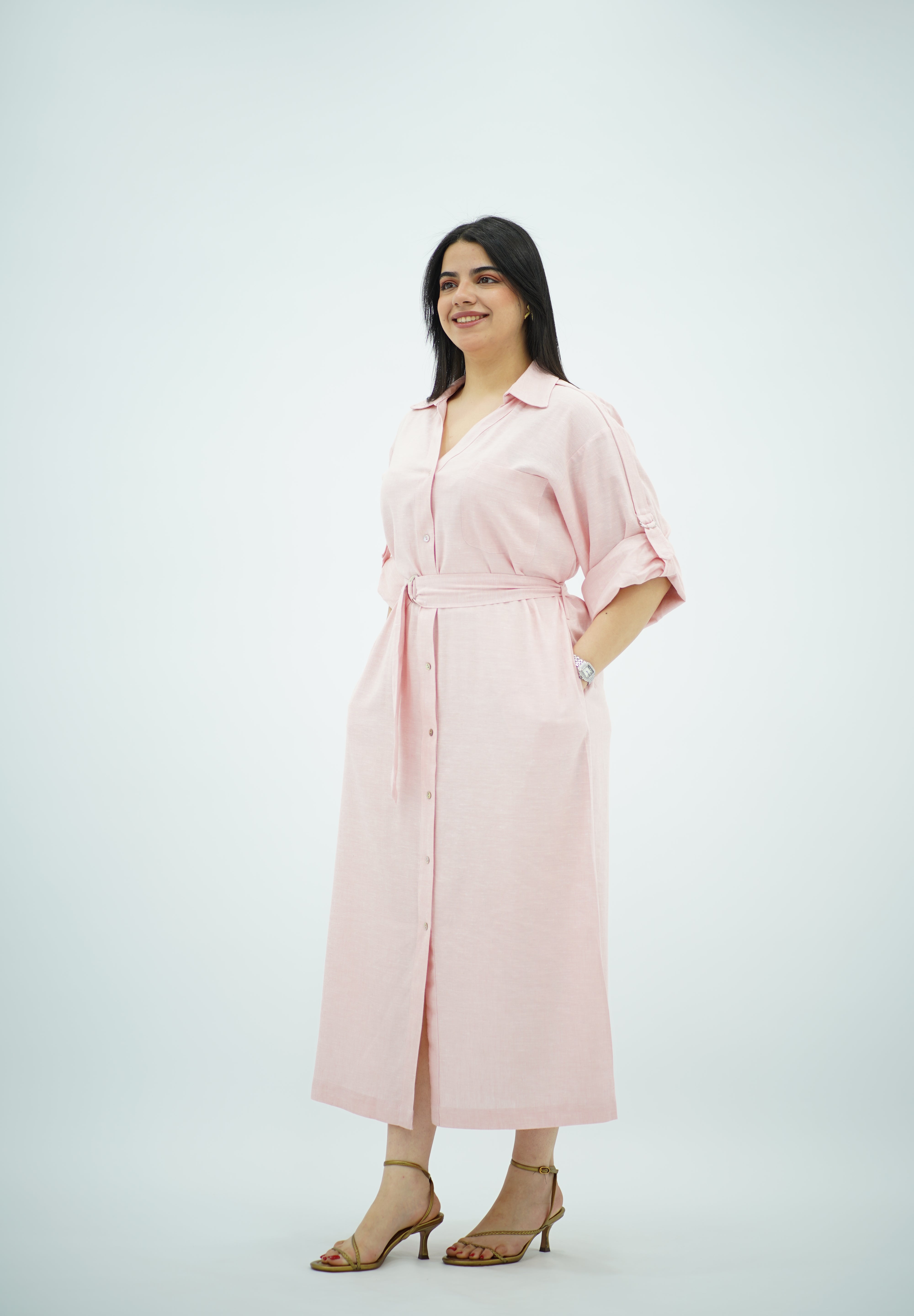 Robe en Lin Rose Poudré