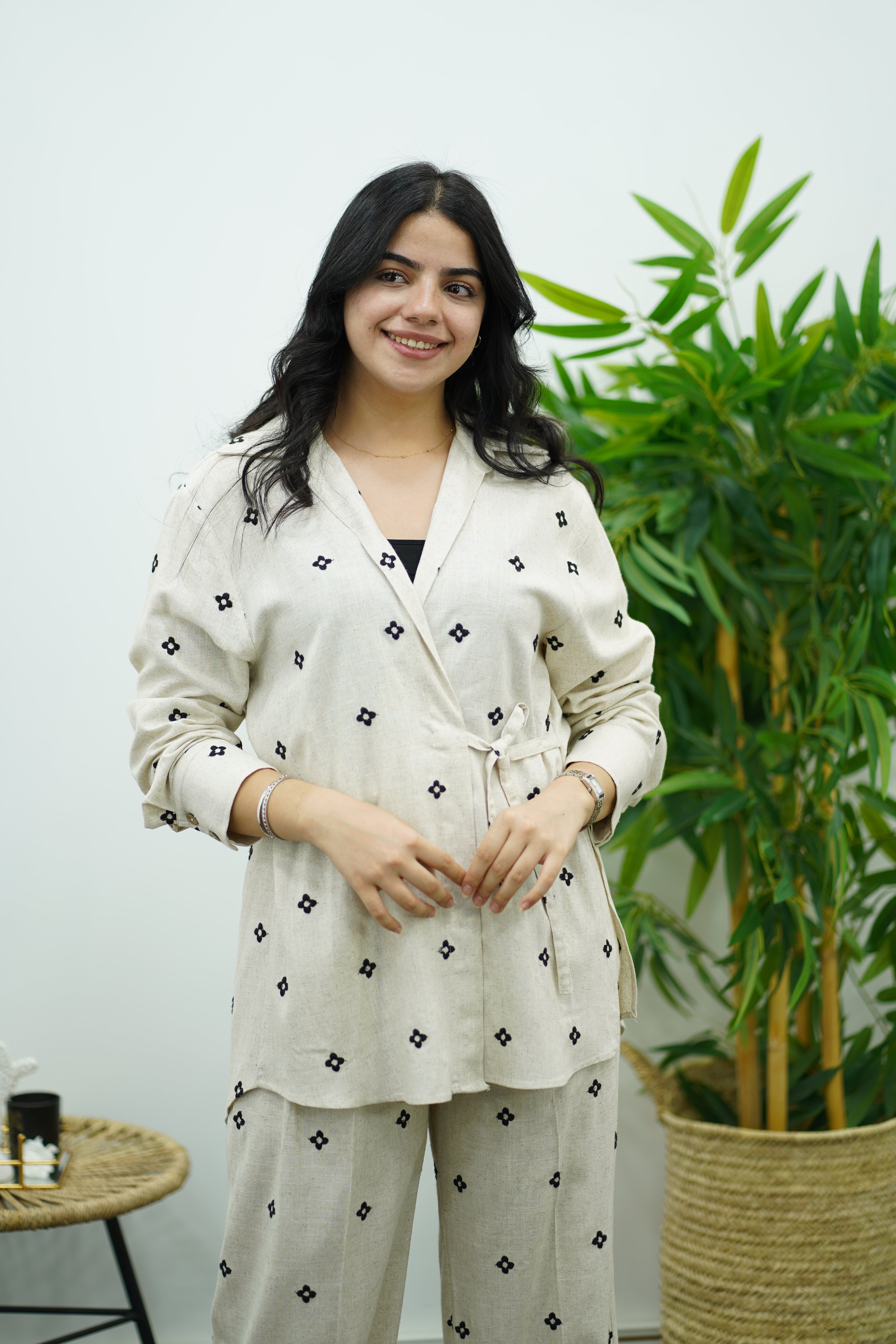 Ensemble en Lin Brodé avec Ceinture