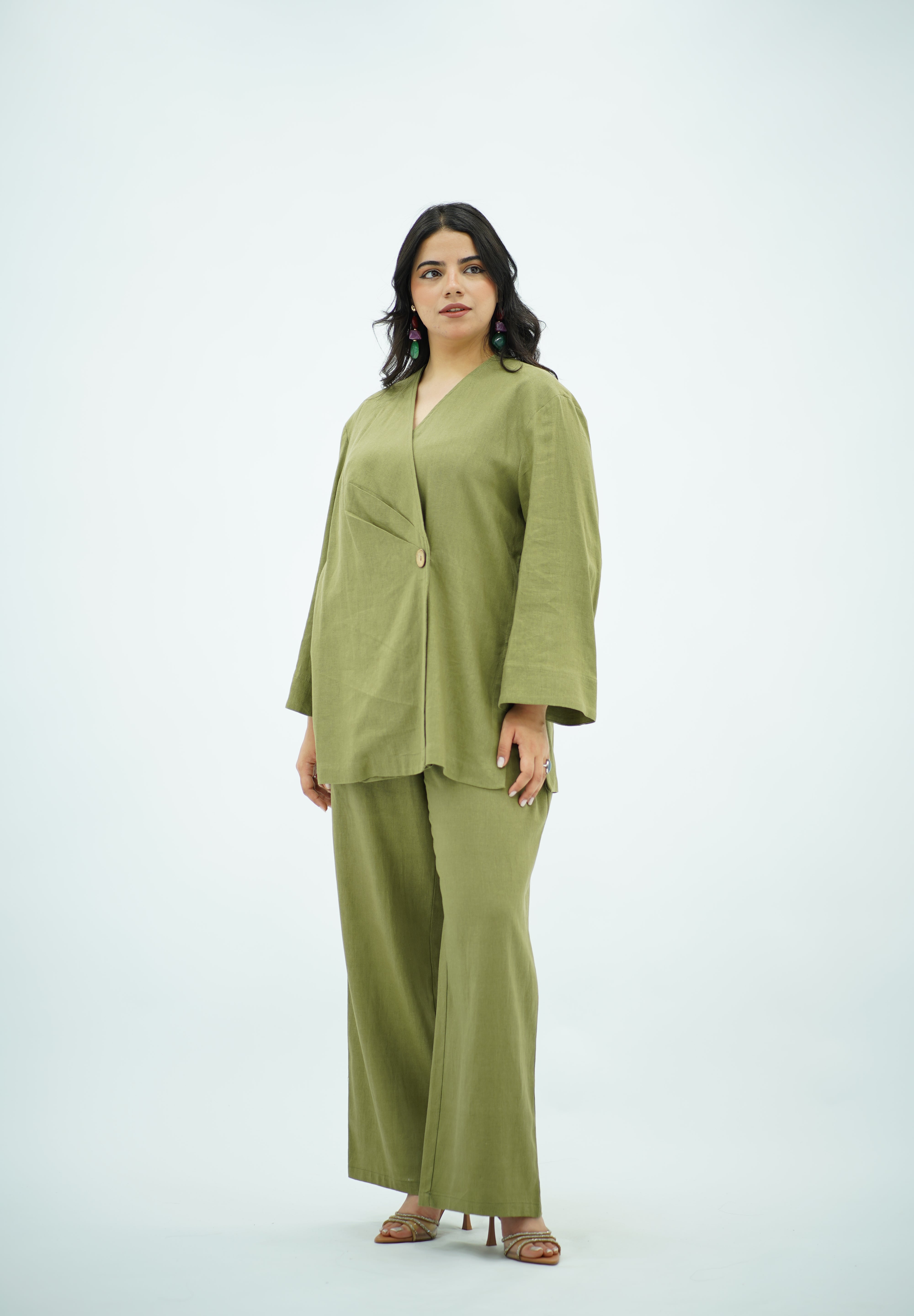 Ensemble Croisé en lin Vert olive