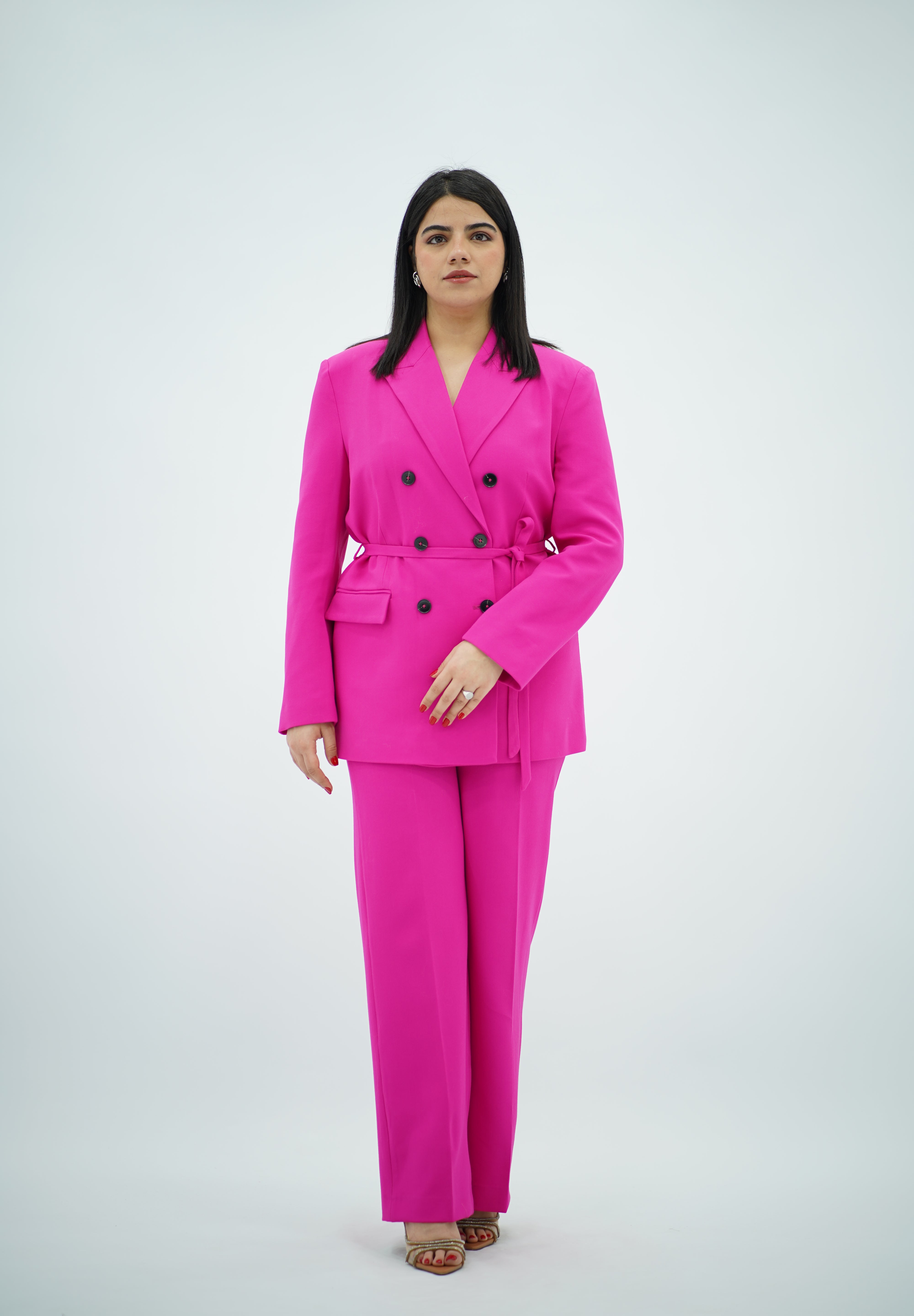Tailleur Fuchsia Vif Ceinturé