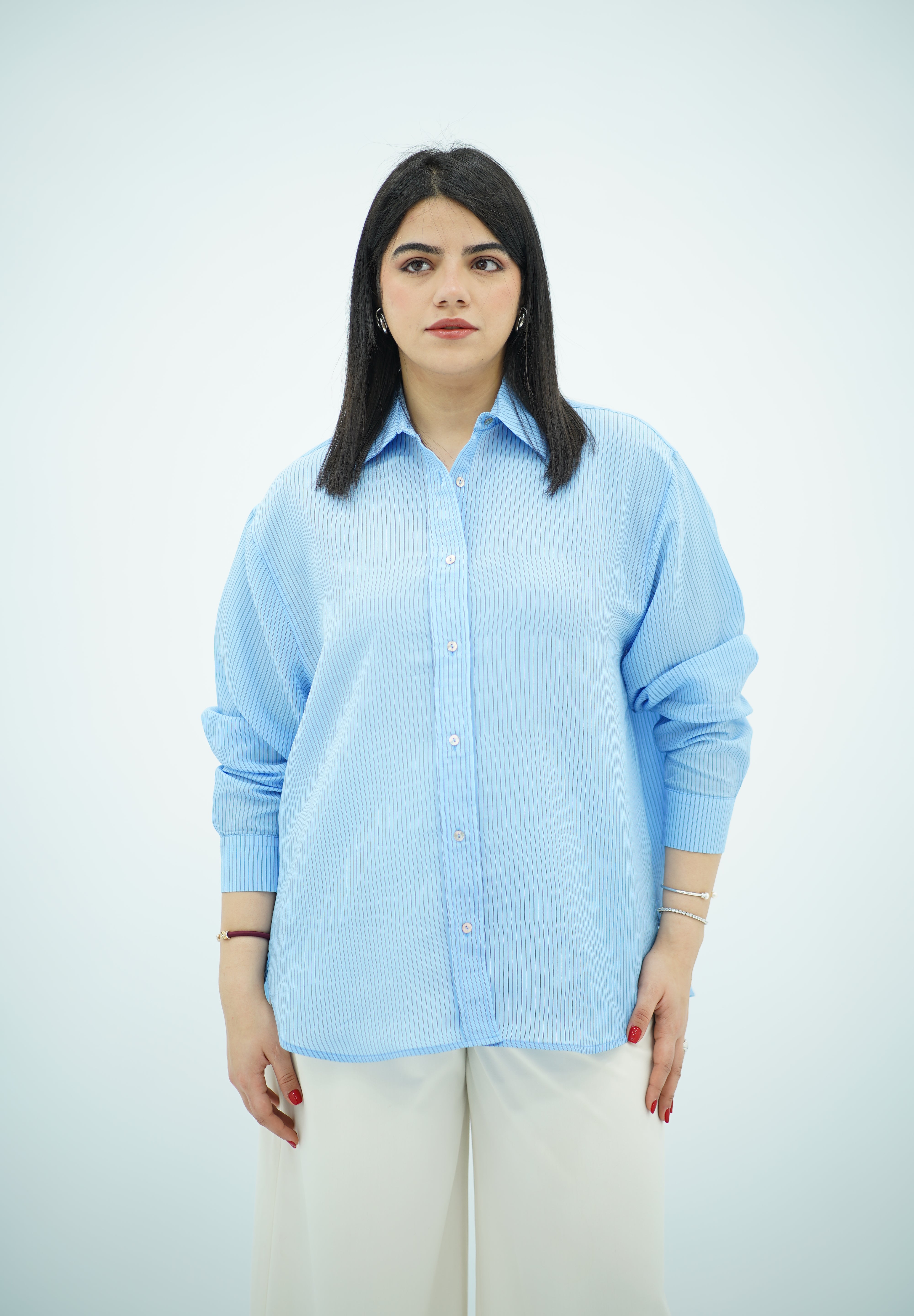 Chemise Bleu ciel rayé - en Popeline