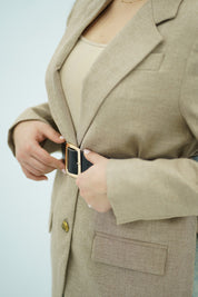 Blazer Beige Texturé Ceinturée