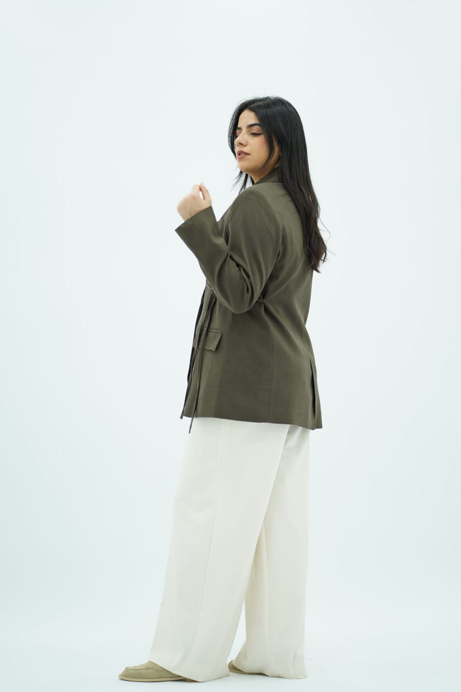 Veste cache-cœur en lin vert olive