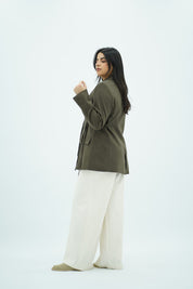 Veste cache-cœur en lin vert olive