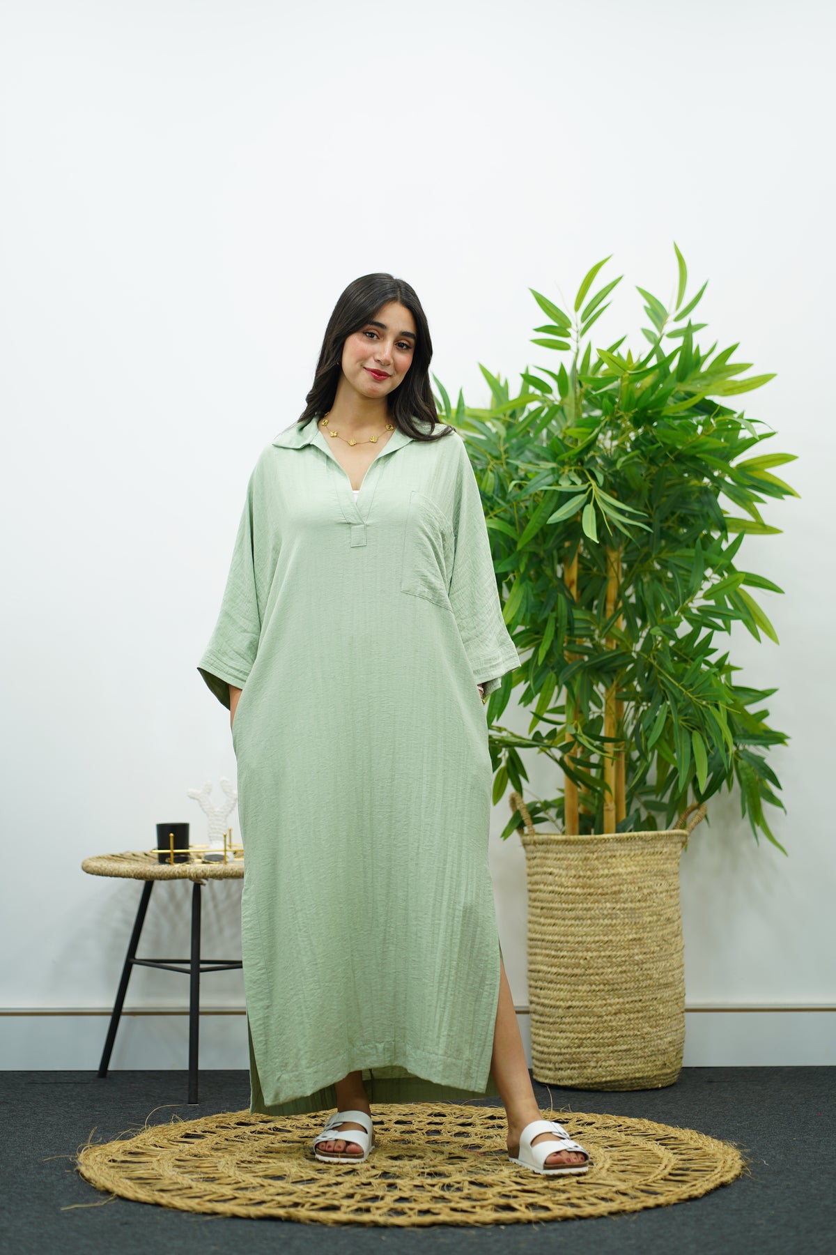 Robe Gandoura En crêpe- Vert eau