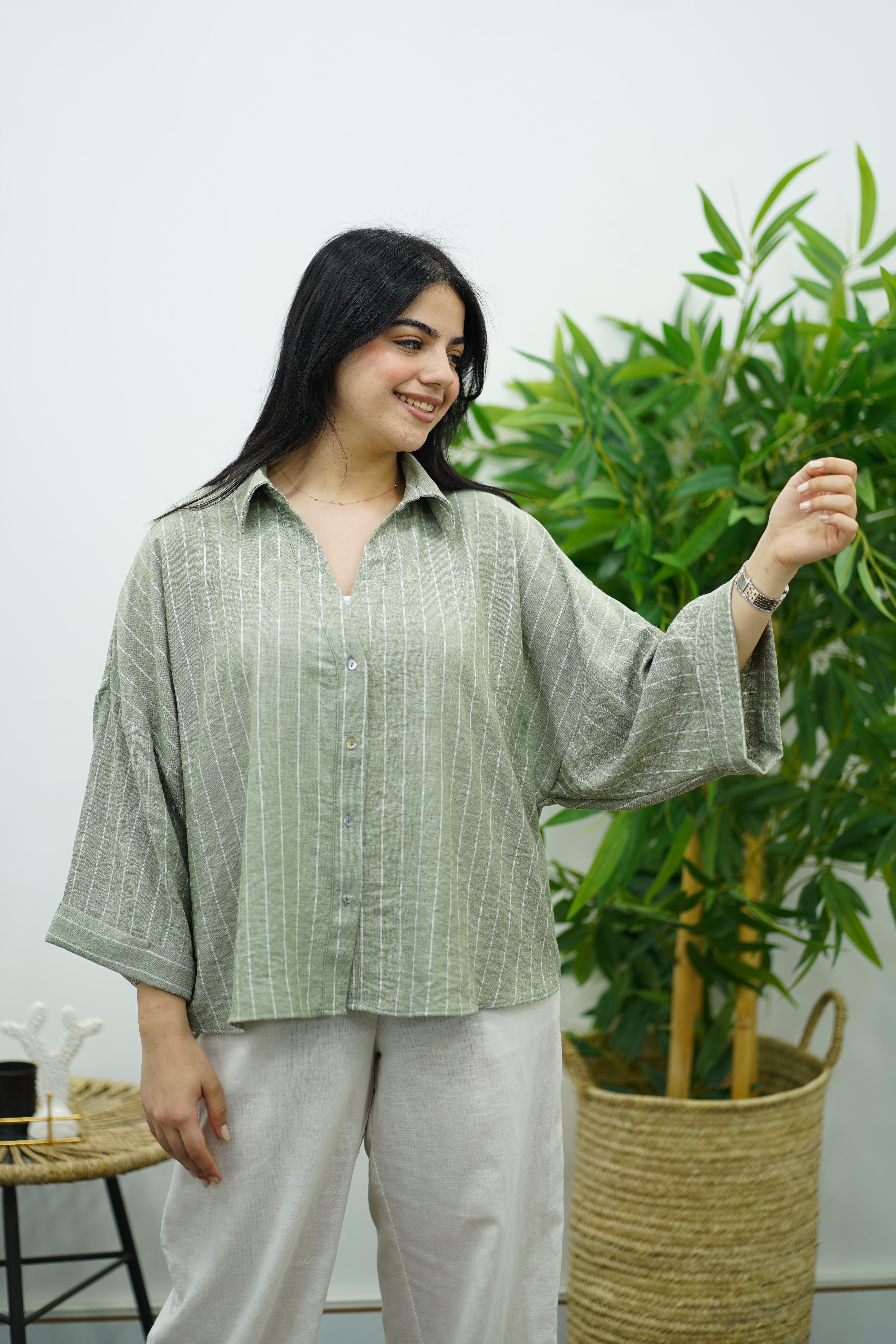 Chemise oversize en Lin Rayé