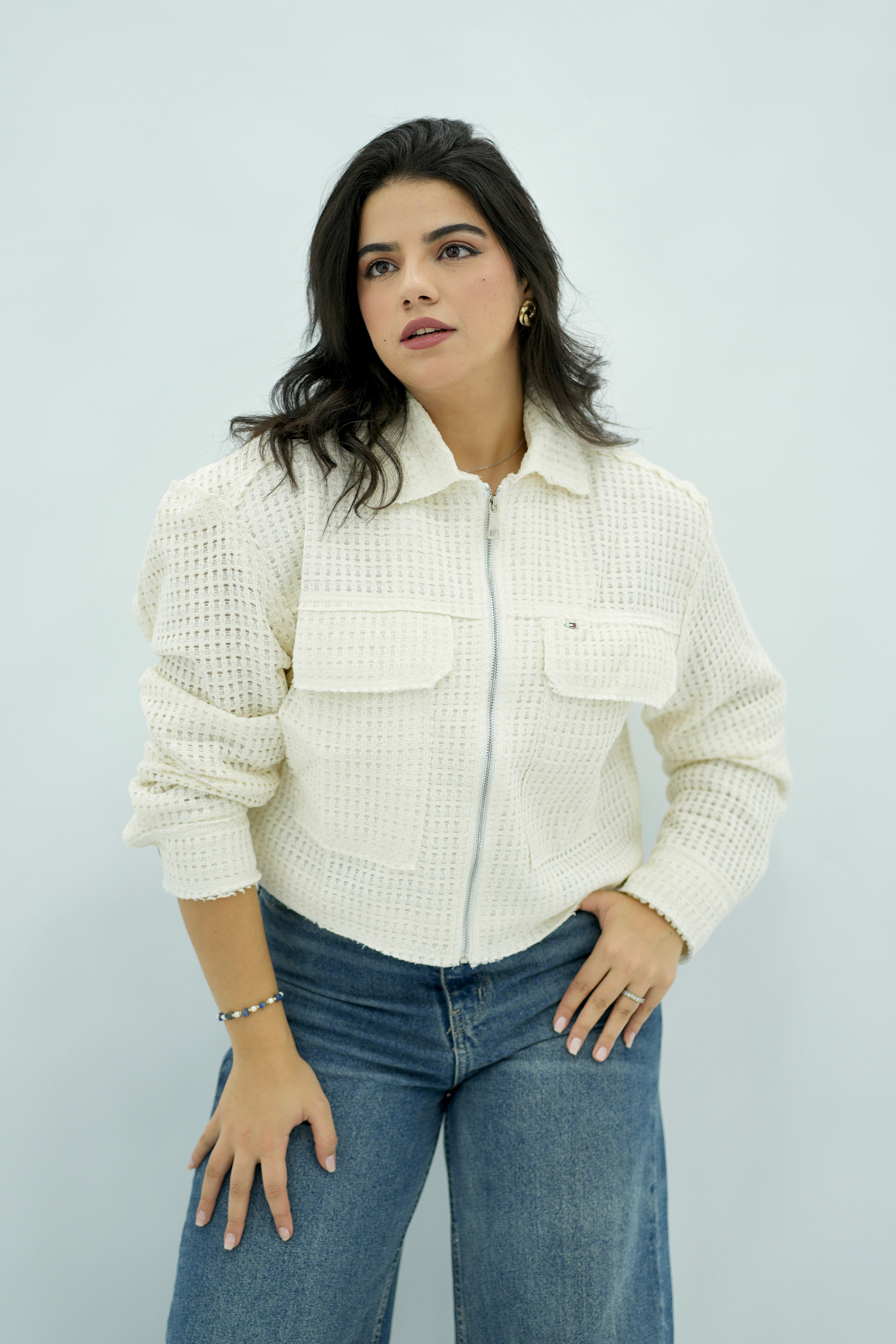 Veste Courte en Tweed Ecru