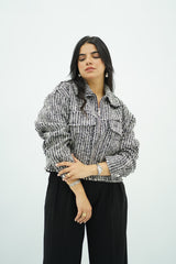 Bomber Courte en Tweed Noir et Blanc