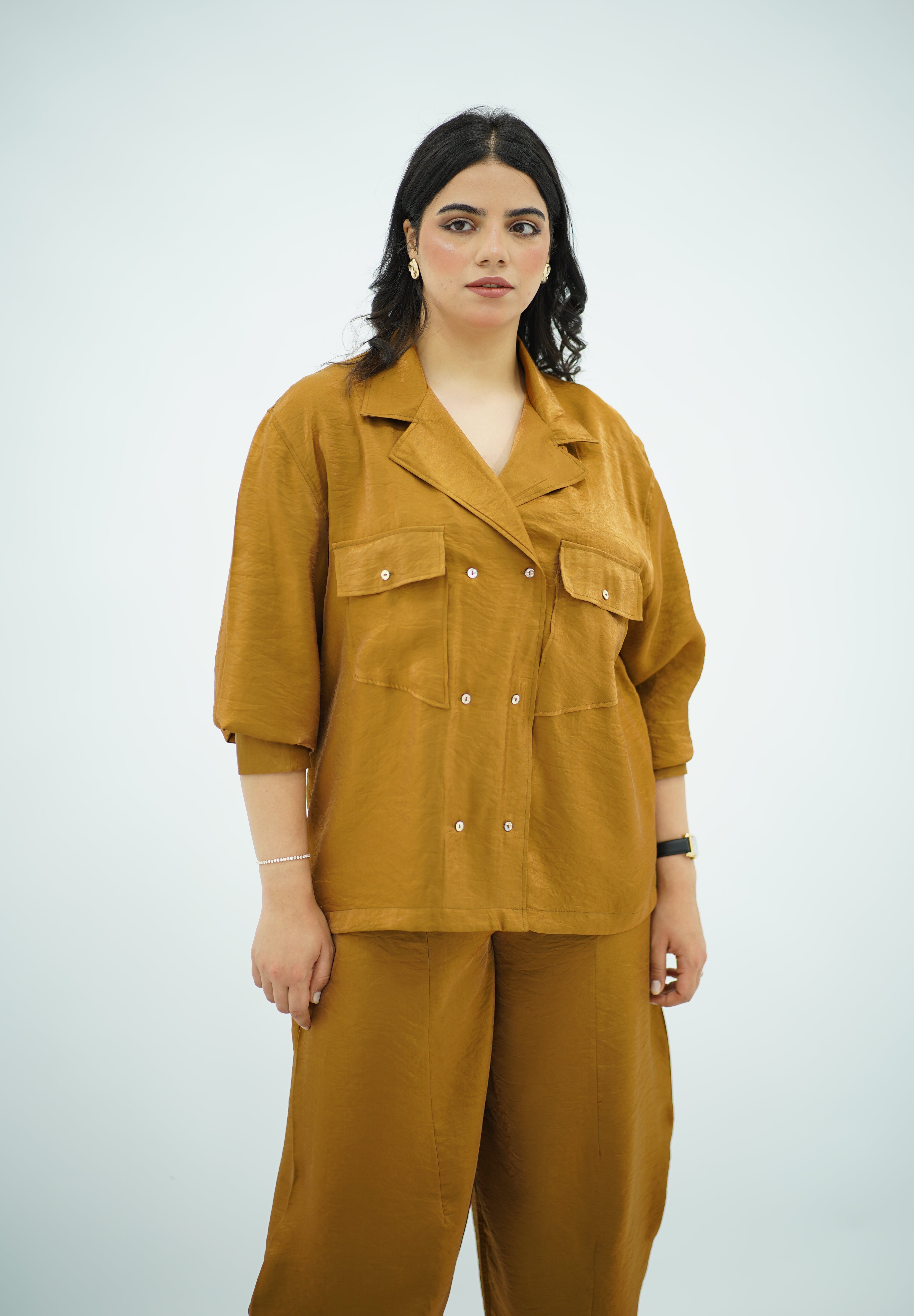 Ensemble Camel fluide effet satiné
