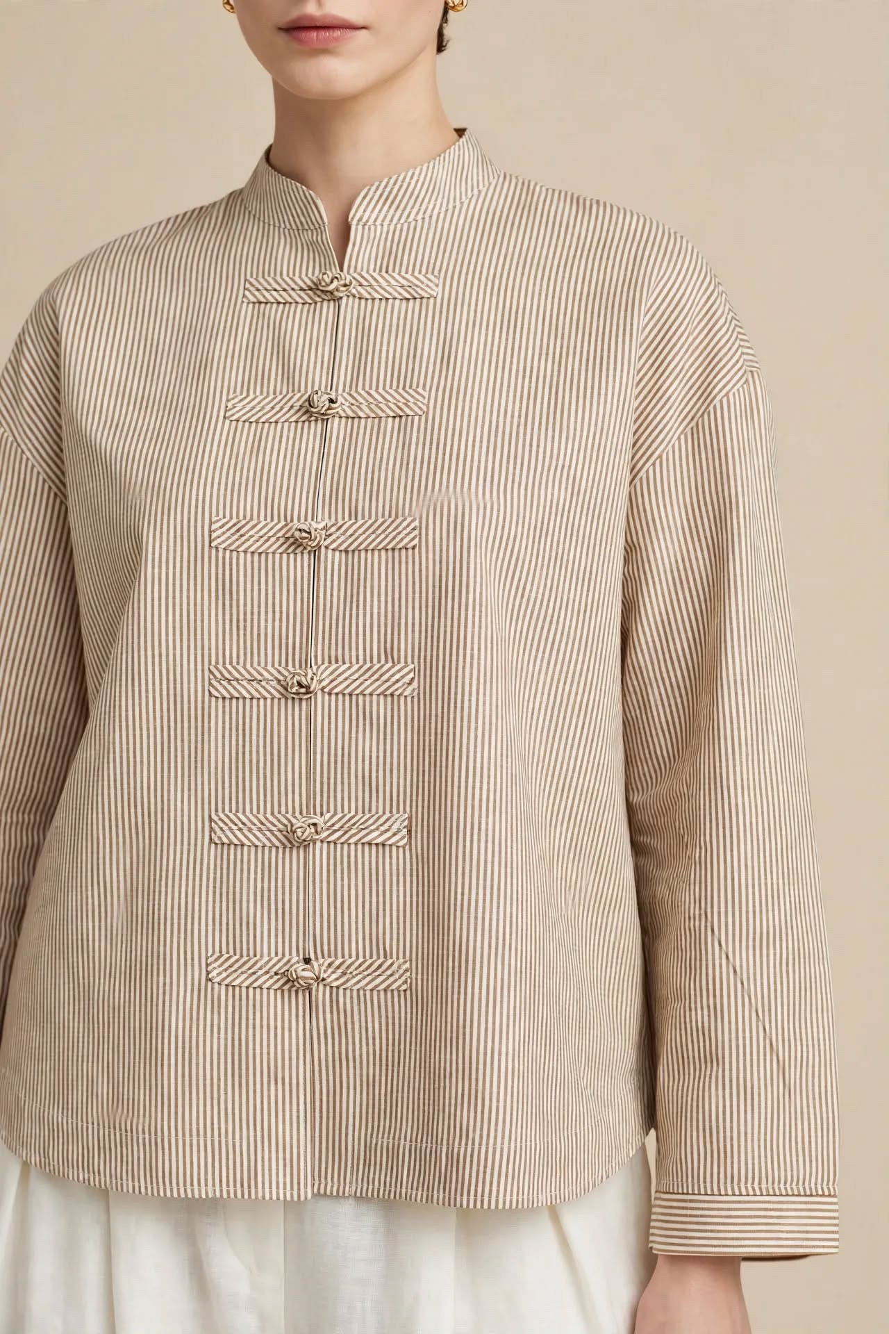 Chemise à Rayures Beige