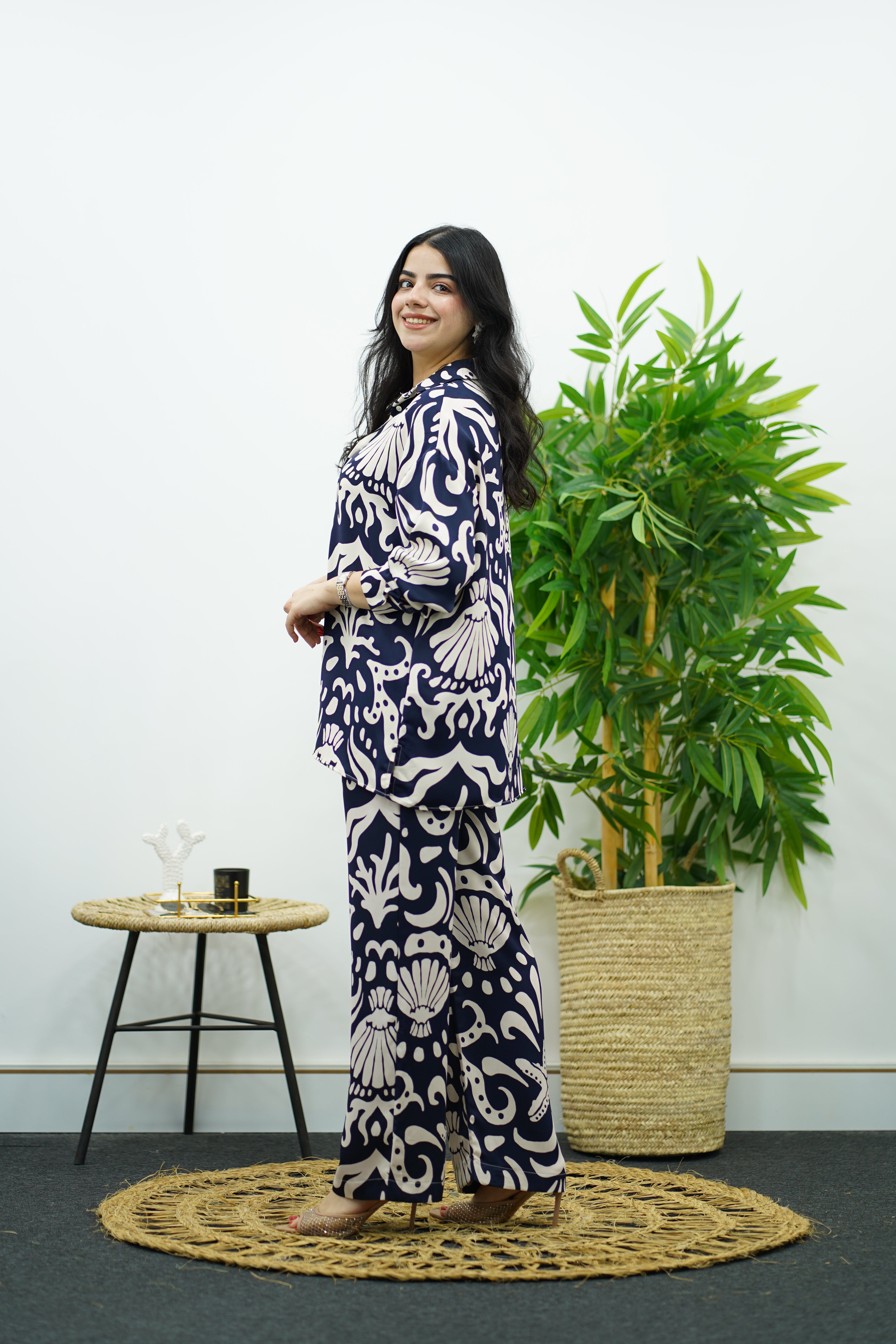 Ensemble bleu a motifs- Chemise & pantalon