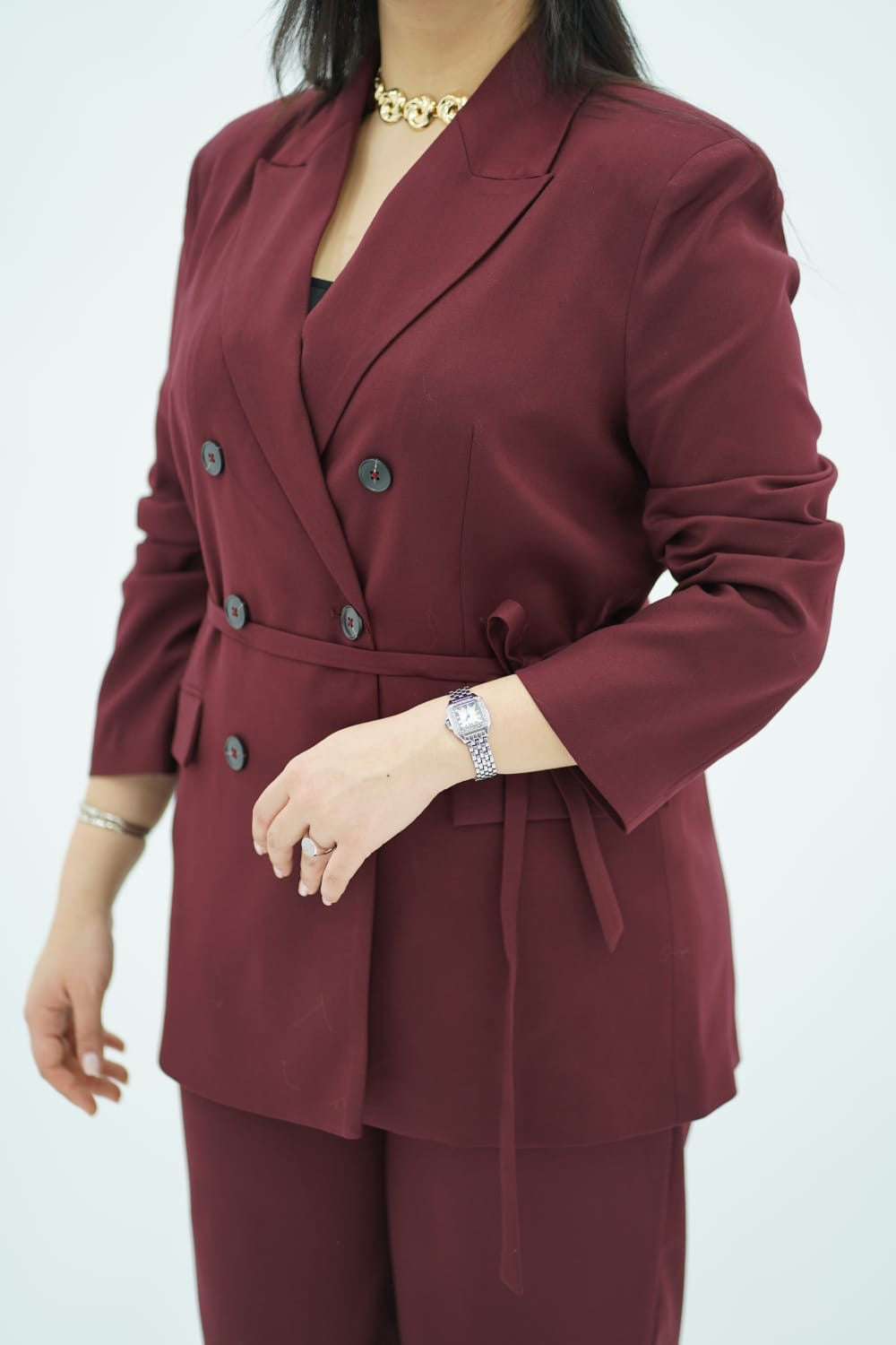Tailleur Bordeaux Ceinturé