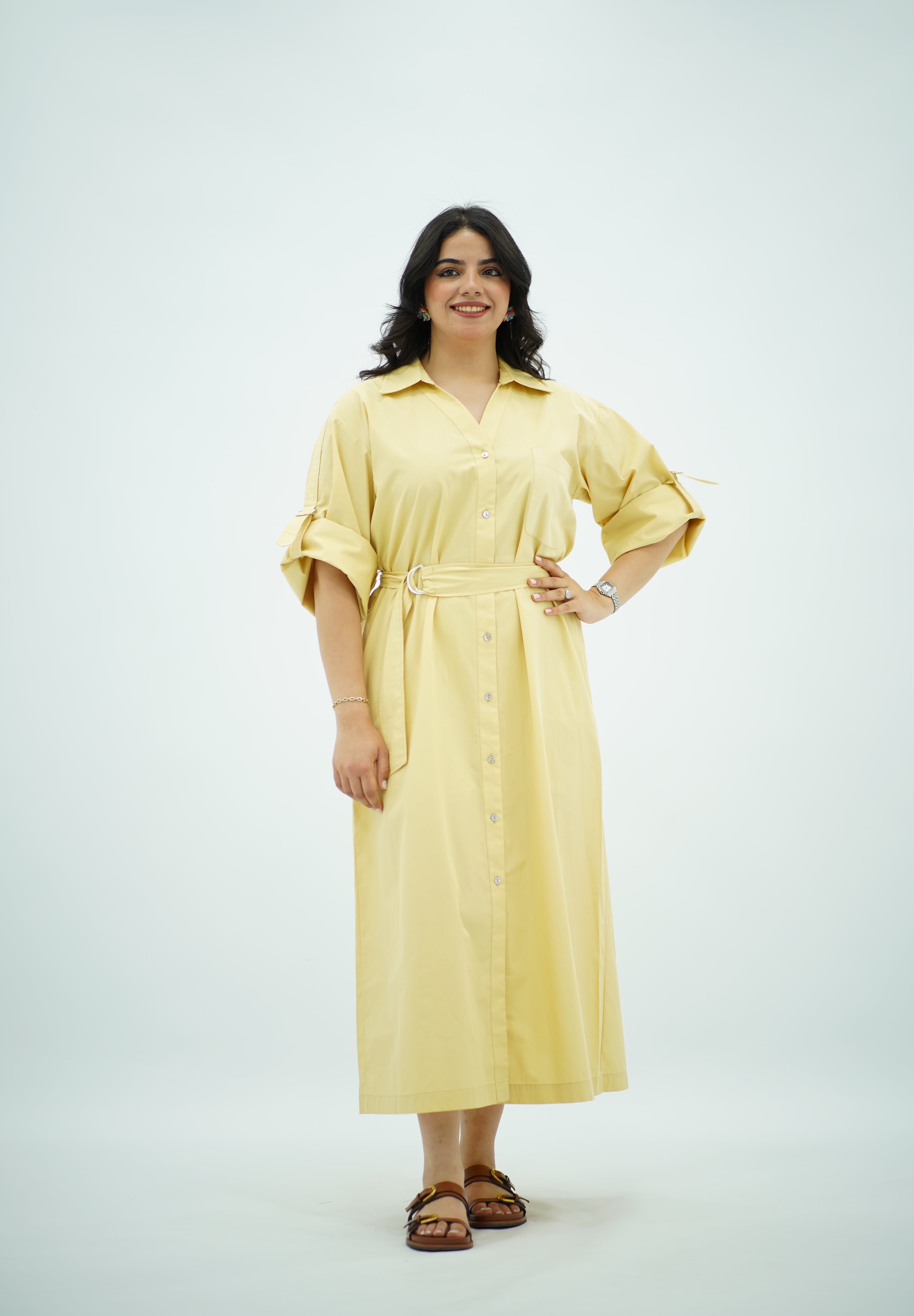 Robe Longue en popeline Jaune
