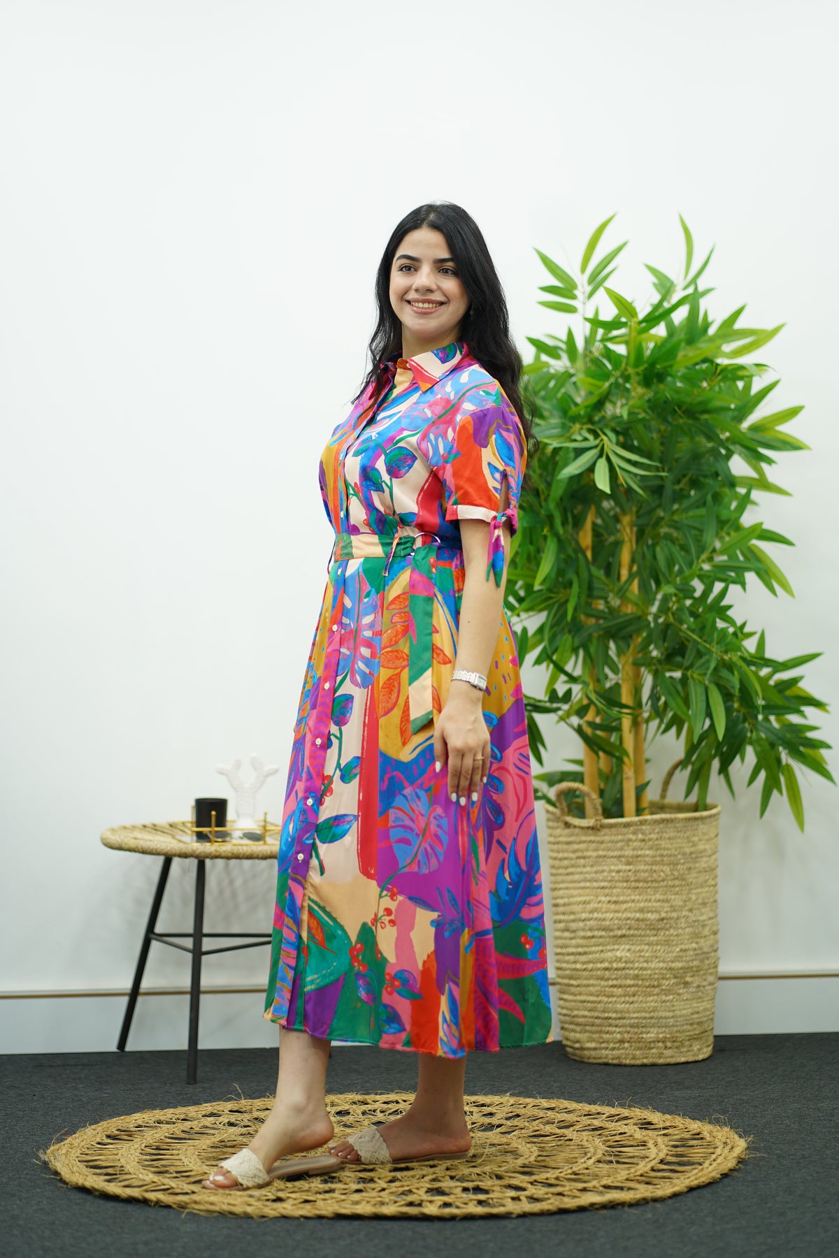 Robe à imprimé tropical multicolore