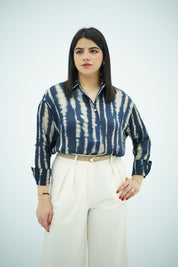 Chemise imprimée - Bleu nuit & beige
