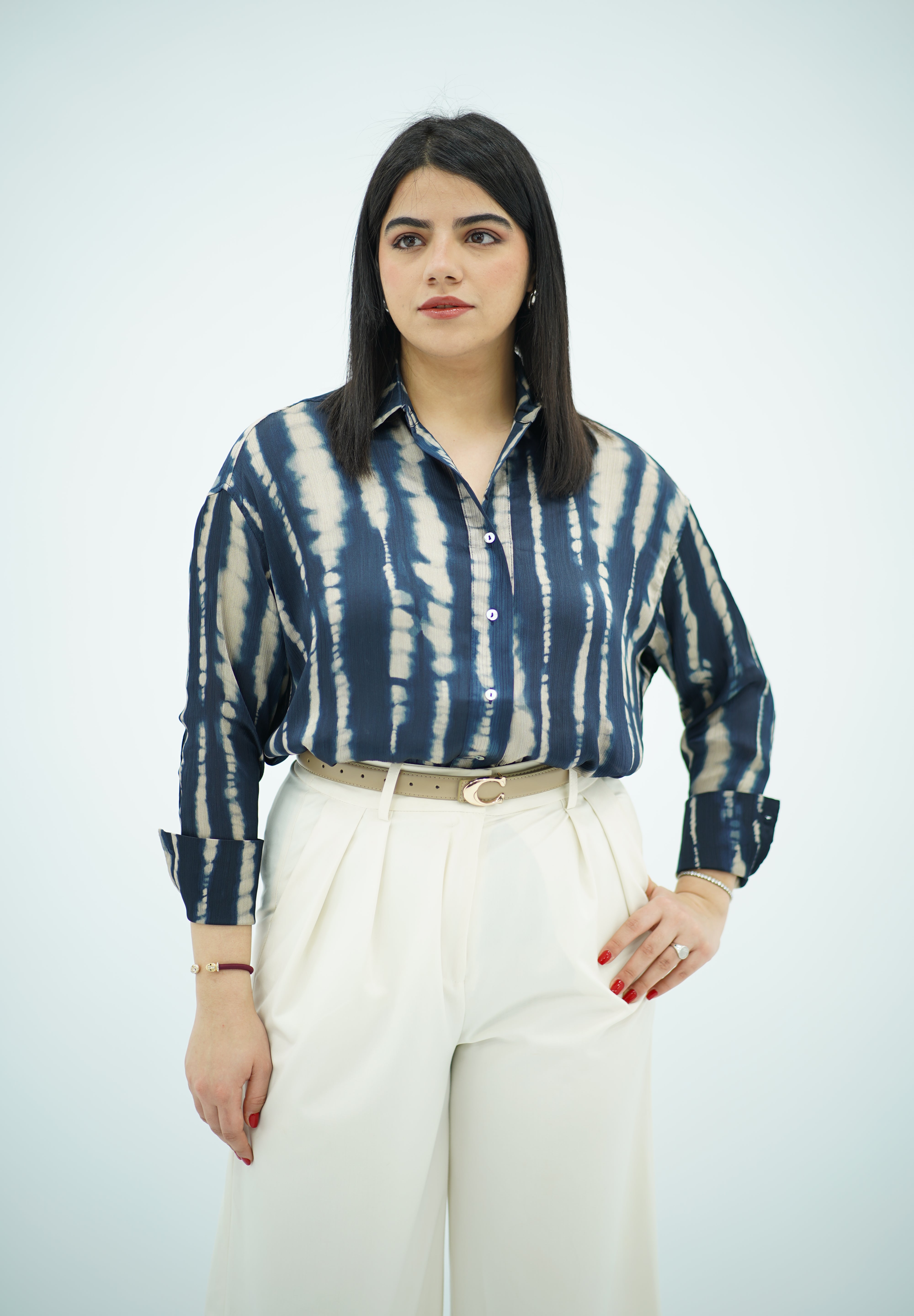 Chemise imprimée - Bleu nuit & beige